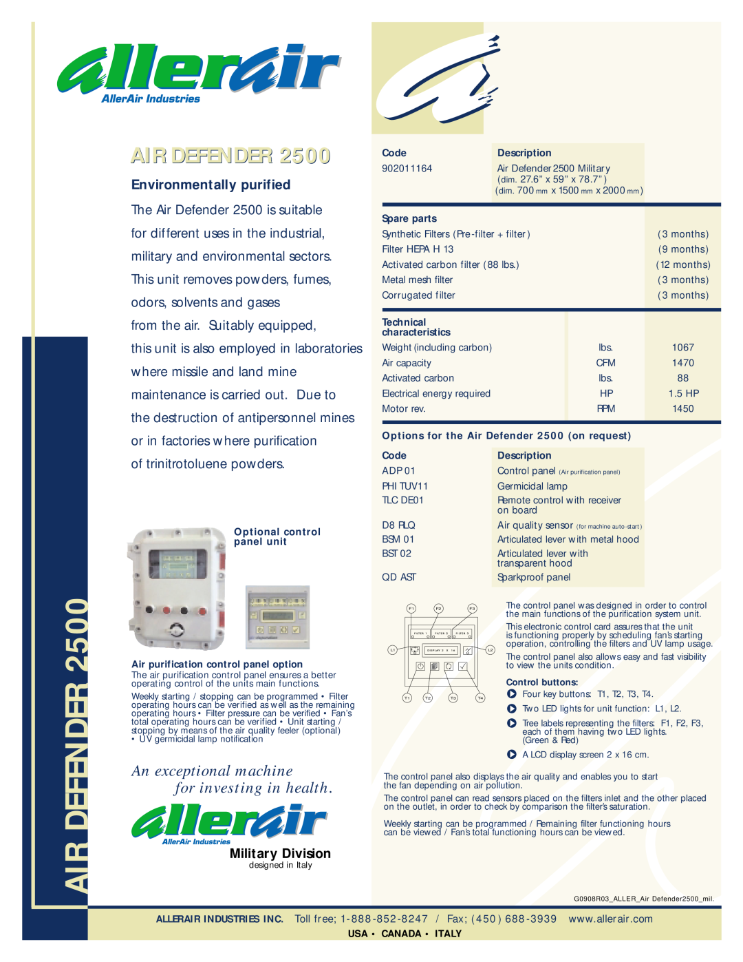 AllerAir 2500 manual Air Defender, An exceptional machine for investing in health, Environmentally purified 