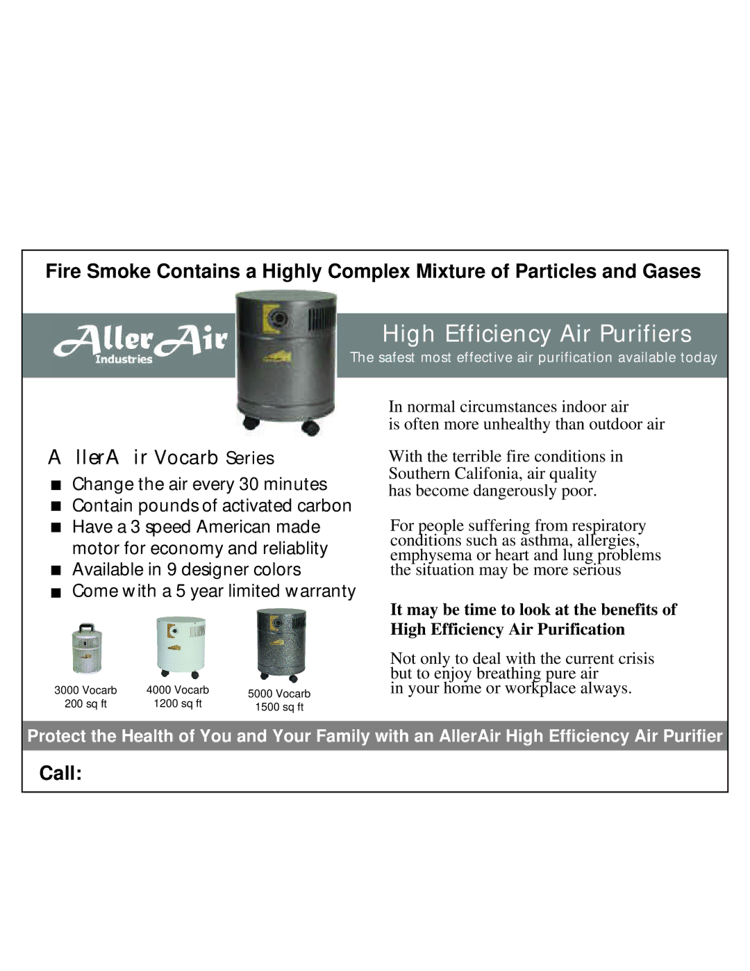 AllerAir 3000 Vocarb warranty High Efficiency Air Purifiers, AllerAir Vocarb Series 