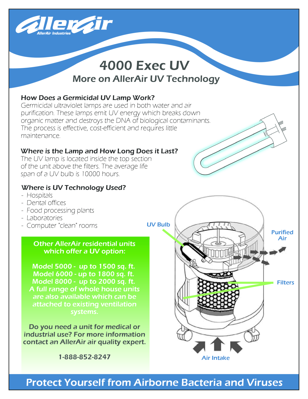 AllerAir 4000 Exec Uv manual More on AllerAir UV Technology, Exec UV, How Does a Germicidal UV Lamp Work? 