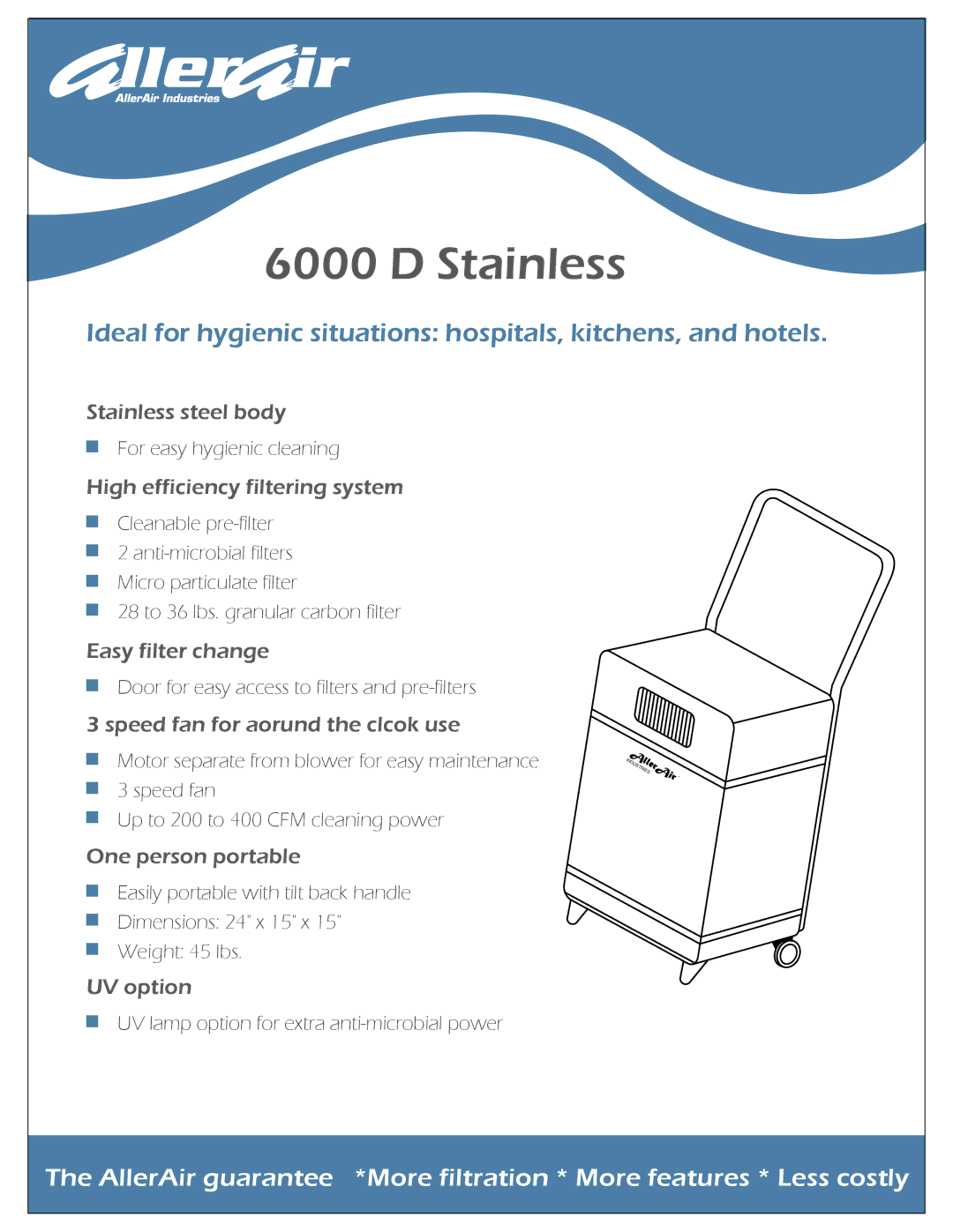 AllerAir 5000 D warranty Stainless 