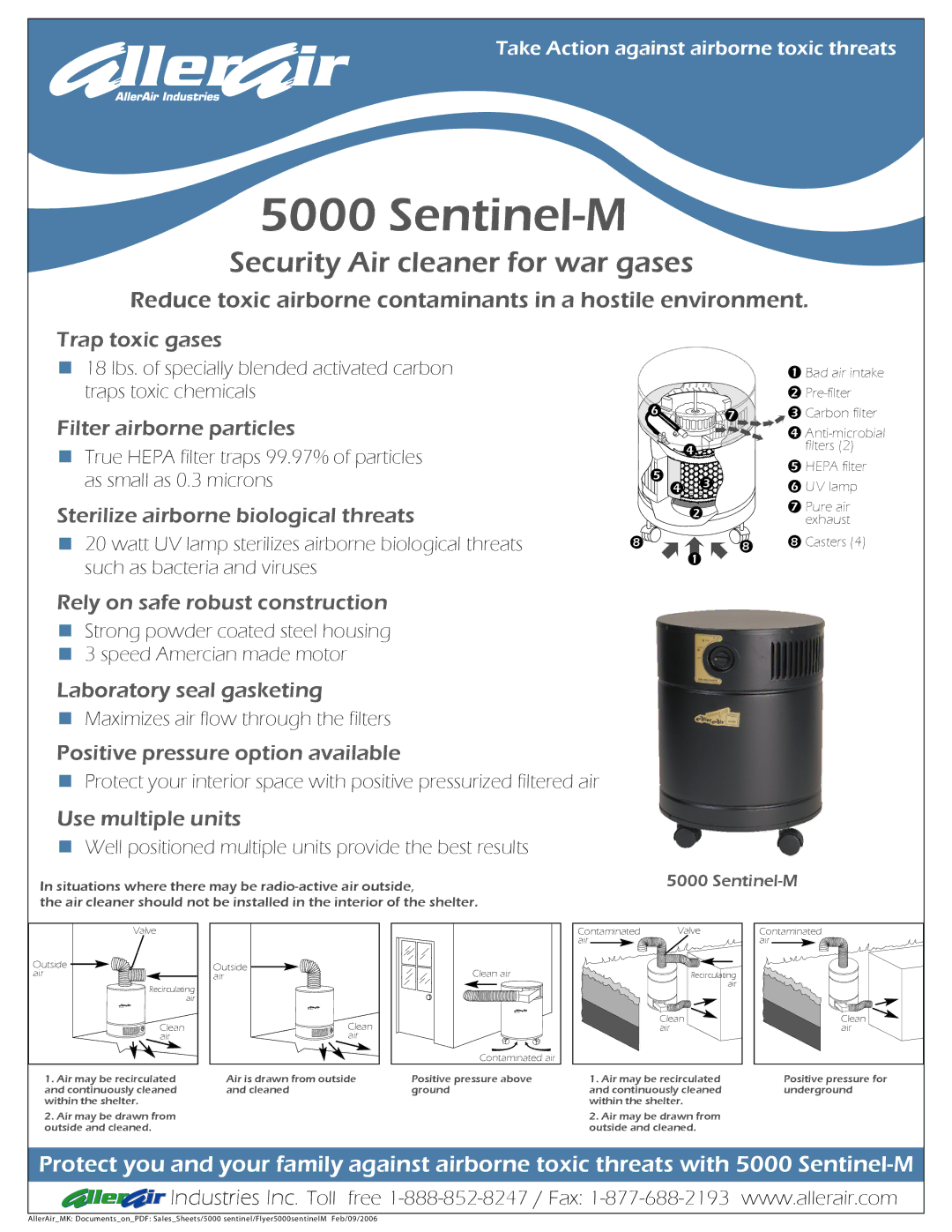 AllerAir 5000 Sentinel-M manual Trap toxic gases, Filter airborne particles, Sterilize airborne biological threats 