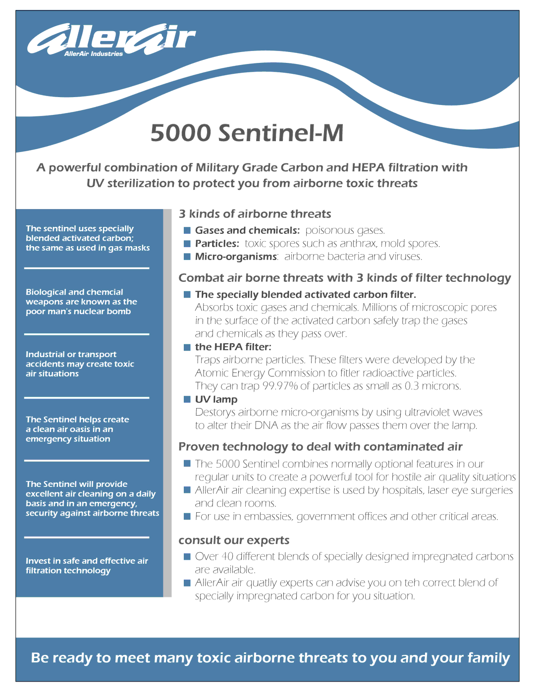 AllerAir 5000 Sentinel-M manual Kinds of airborne threats, Combat air borne threats with 3 kinds of filter technology 