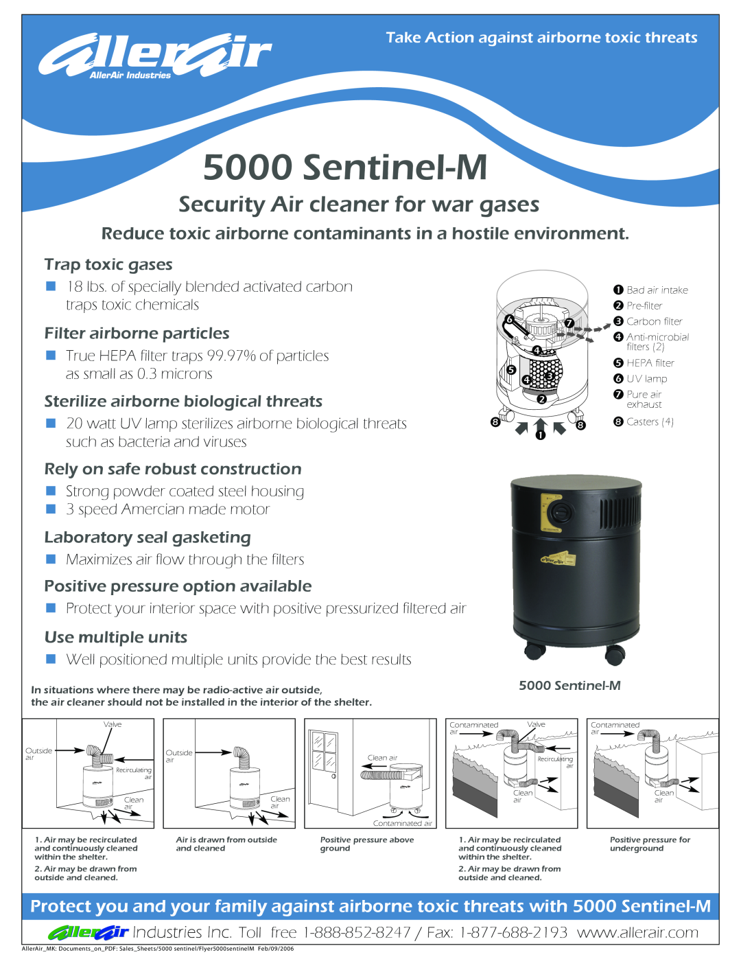 AllerAir 5000 Sentinel-M manual Trap toxic gases, Filter airborne particles, Sterilize airborne biological threats 