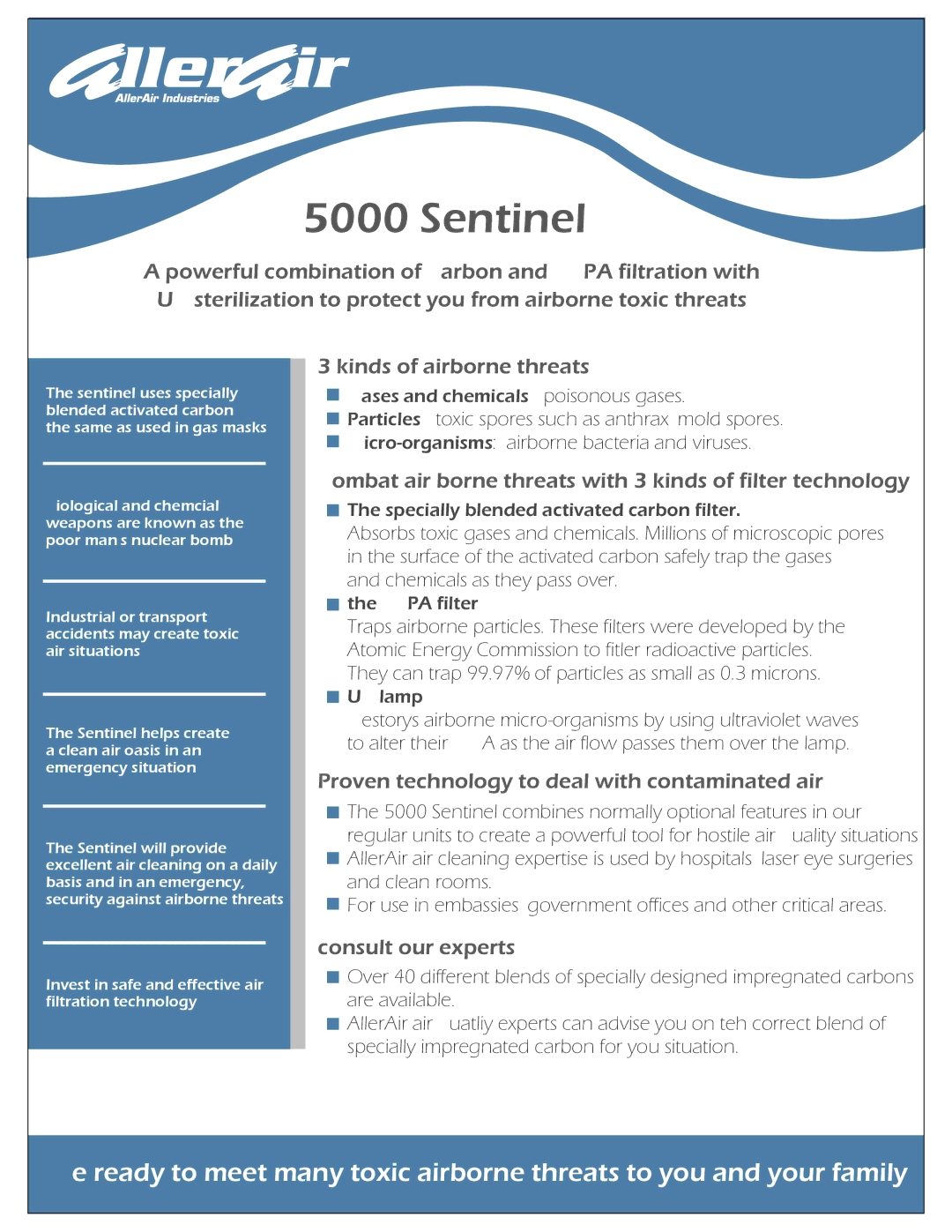 AllerAir 5000 Sentinel manual Kinds of airborne threats, Combat air borne threats with 3 kinds of filter technology 