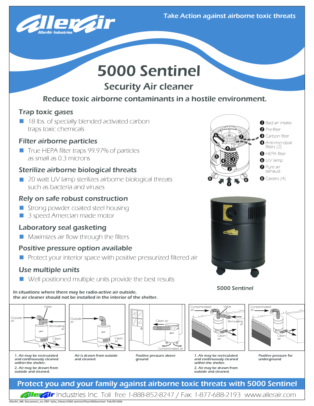 AllerAir 5000 Sentinel manual Trap toxic gases, Filter airborne particles, Sterilize airborne biological threats 