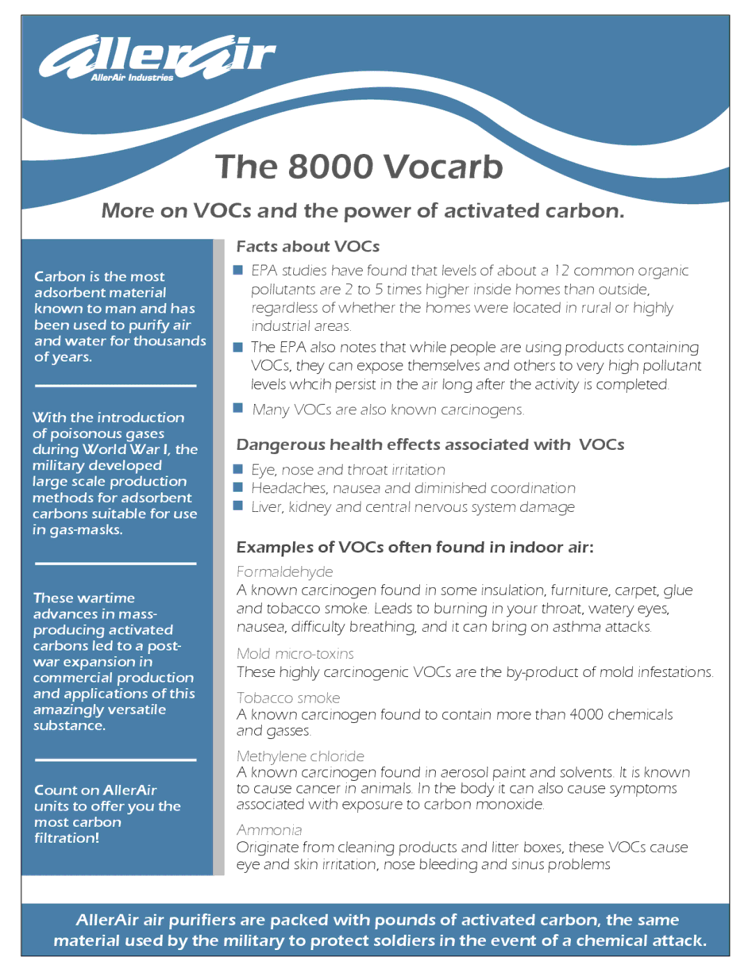 AllerAir 8000 manual More on VOCs and the power of activated carbon, Facts about VOCs 