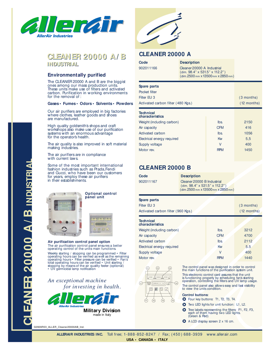 AllerAir AC-20000 A manual 20000 a / B Industrial, Cleaner 