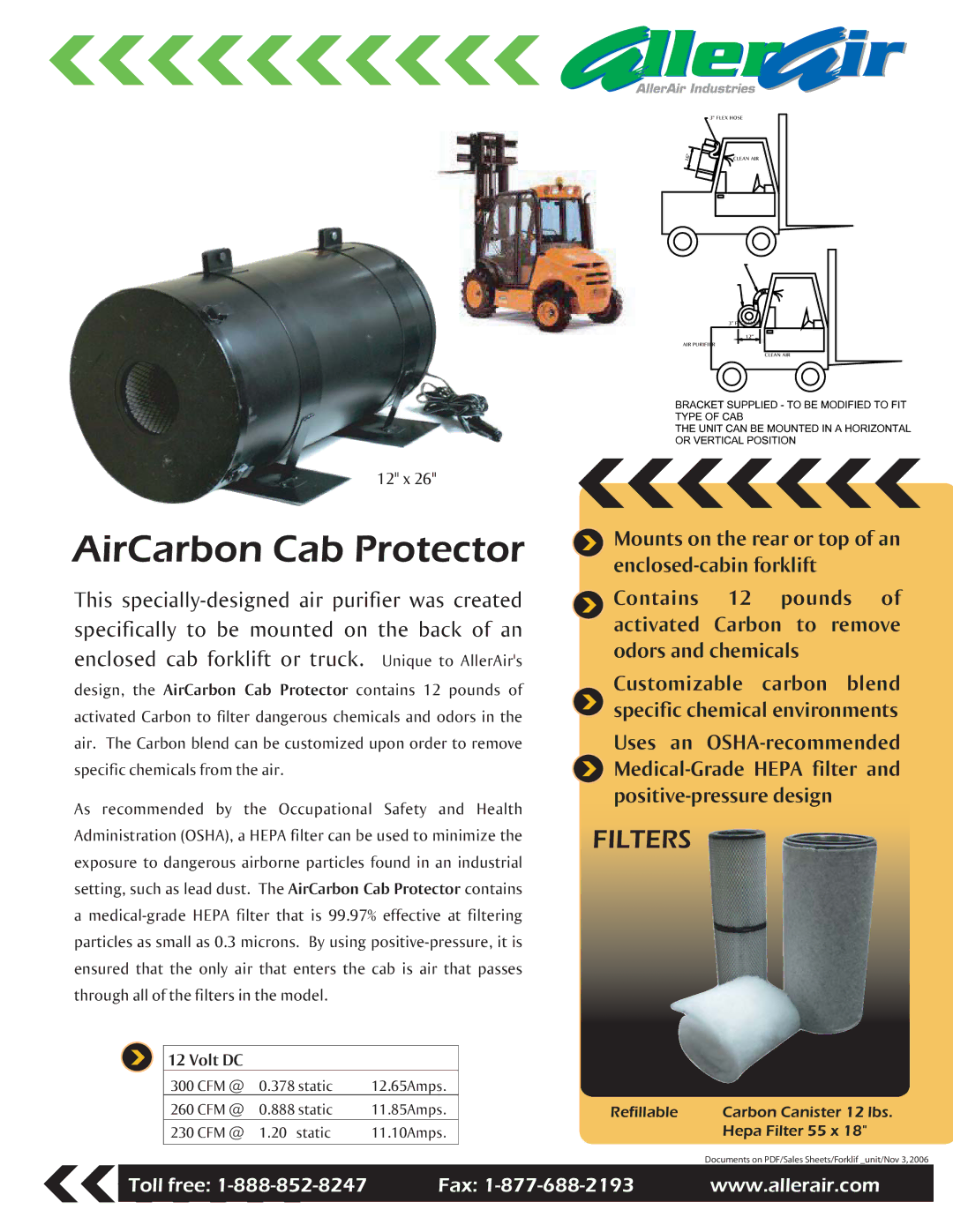 AllerAir AirCarbon Cab Protector manual Volt DC 