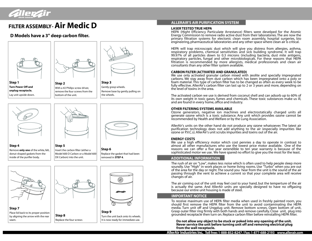 AllerAir AM000911 FILTER ASSEMBLY- Air Medic D, D Models have a 3 deep carbon filter, Allerairs Air Purification System 