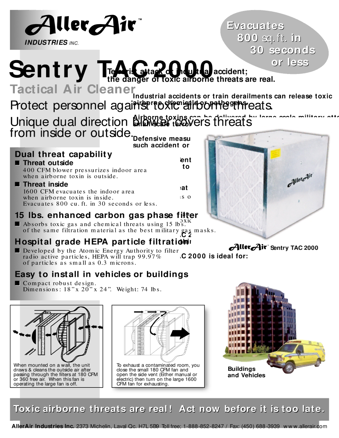 AllerAir Sentry TAC 2000 dimensions Sentry Tac 