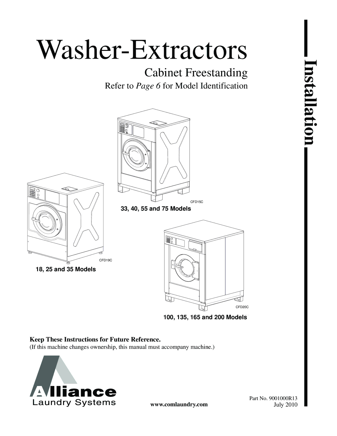 Alliance Laundry Systems 40, 75, 33, 100, 135, 165, 200, 18, 55 manual Washer-Extractors 