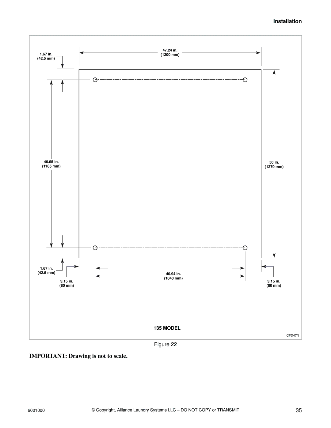 Alliance Laundry Systems 75, 40, 33, 100, 135, 165, 18, 55 manual 1200 mm 42.5 mm 