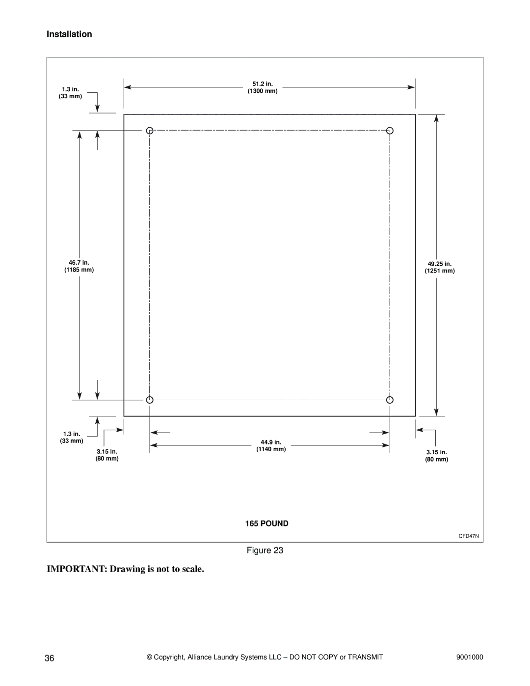 Alliance Laundry Systems 18, 75, 40, 100, 135, 165, 200, 55 manual 1300 mm 33 mm 