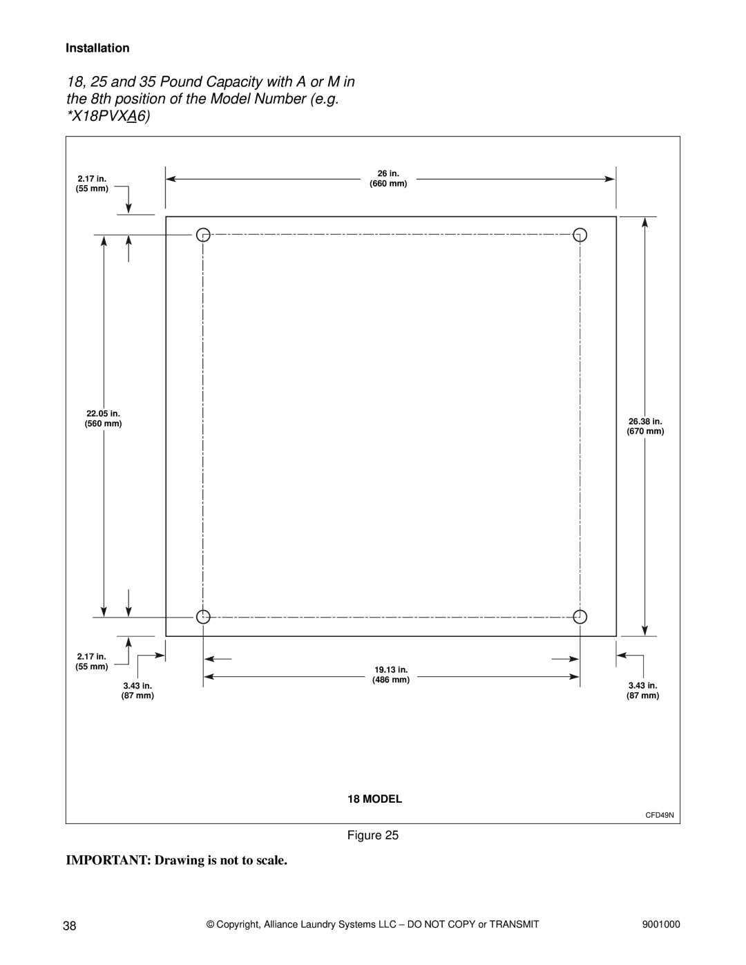 Alliance Laundry Systems 75, 40, 33, 100, 135, 165, 200, 18 manual 660 mm 55 mm 