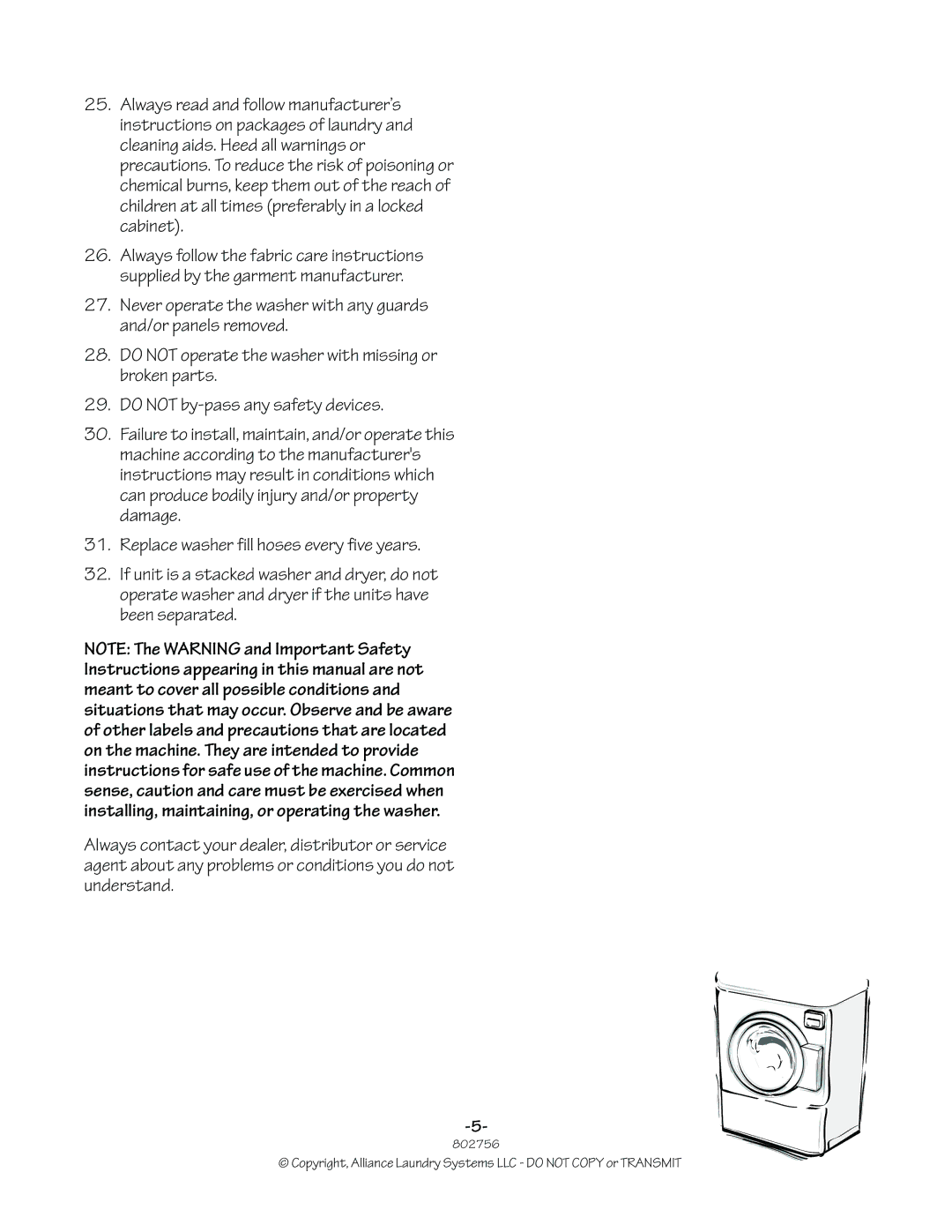 Alliance Laundry Systems 802756R3 manual 