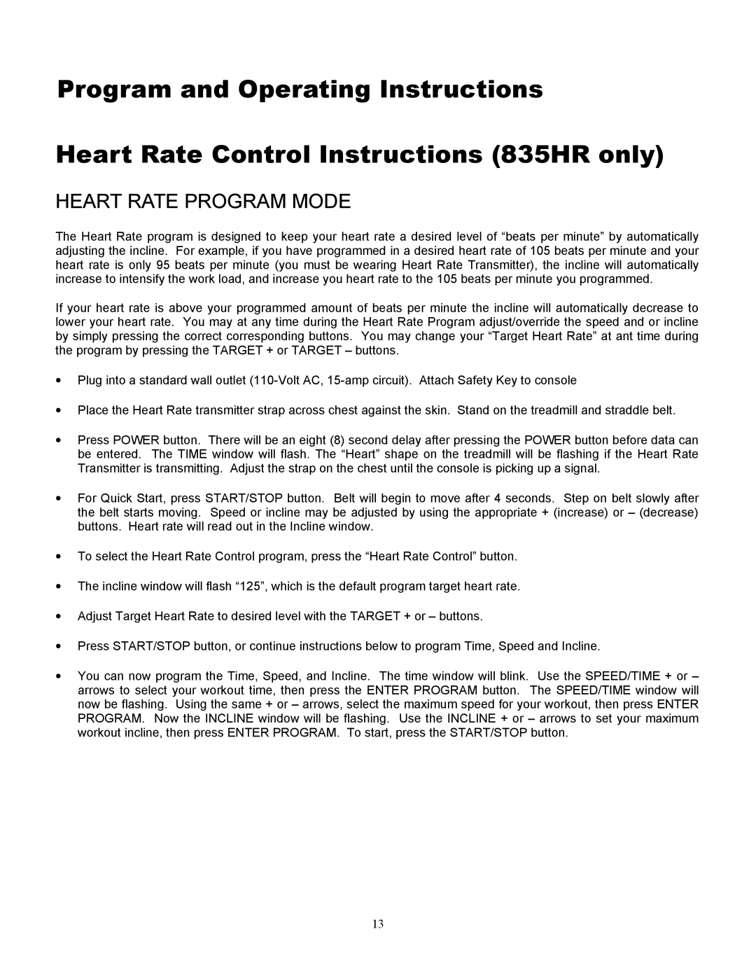 Alliance Laundry Systems 815, 835HR owner manual Heart Rate Program Mode 