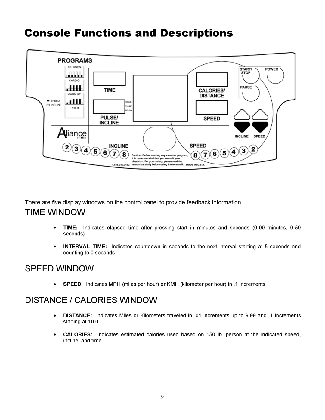 Alliance Laundry Systems 815, 835HR owner manual Time Window, Speed Window, Distance / Calories Window 