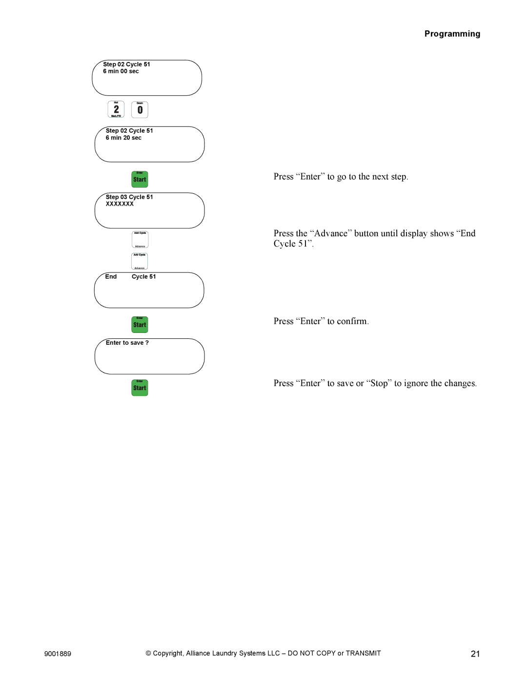 Alliance Laundry Systems 9001889R7 manual Press Enter to go to the next step 