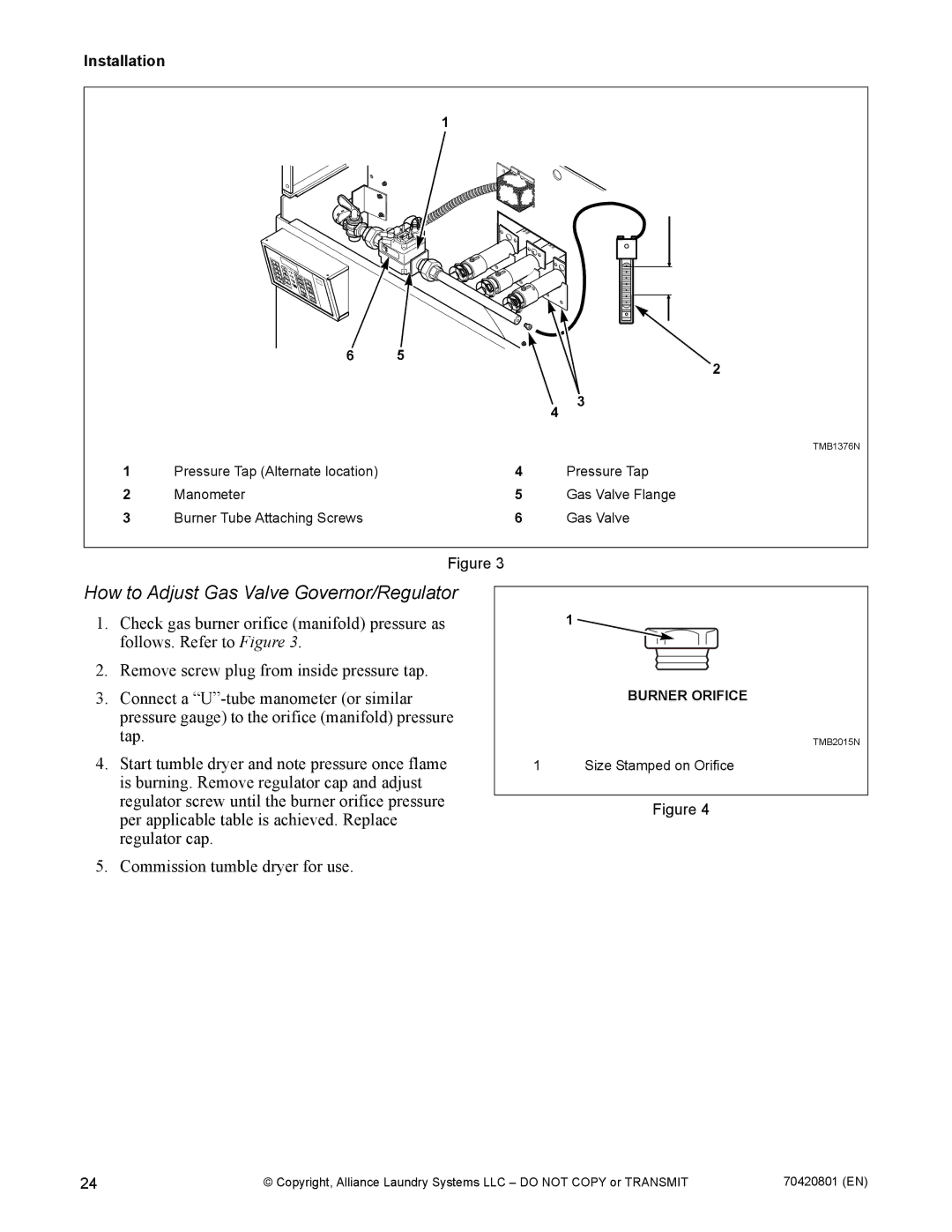 Alliance Laundry Systems 907003062 manual How to Adjust Gas Valve Governor/Regulator 