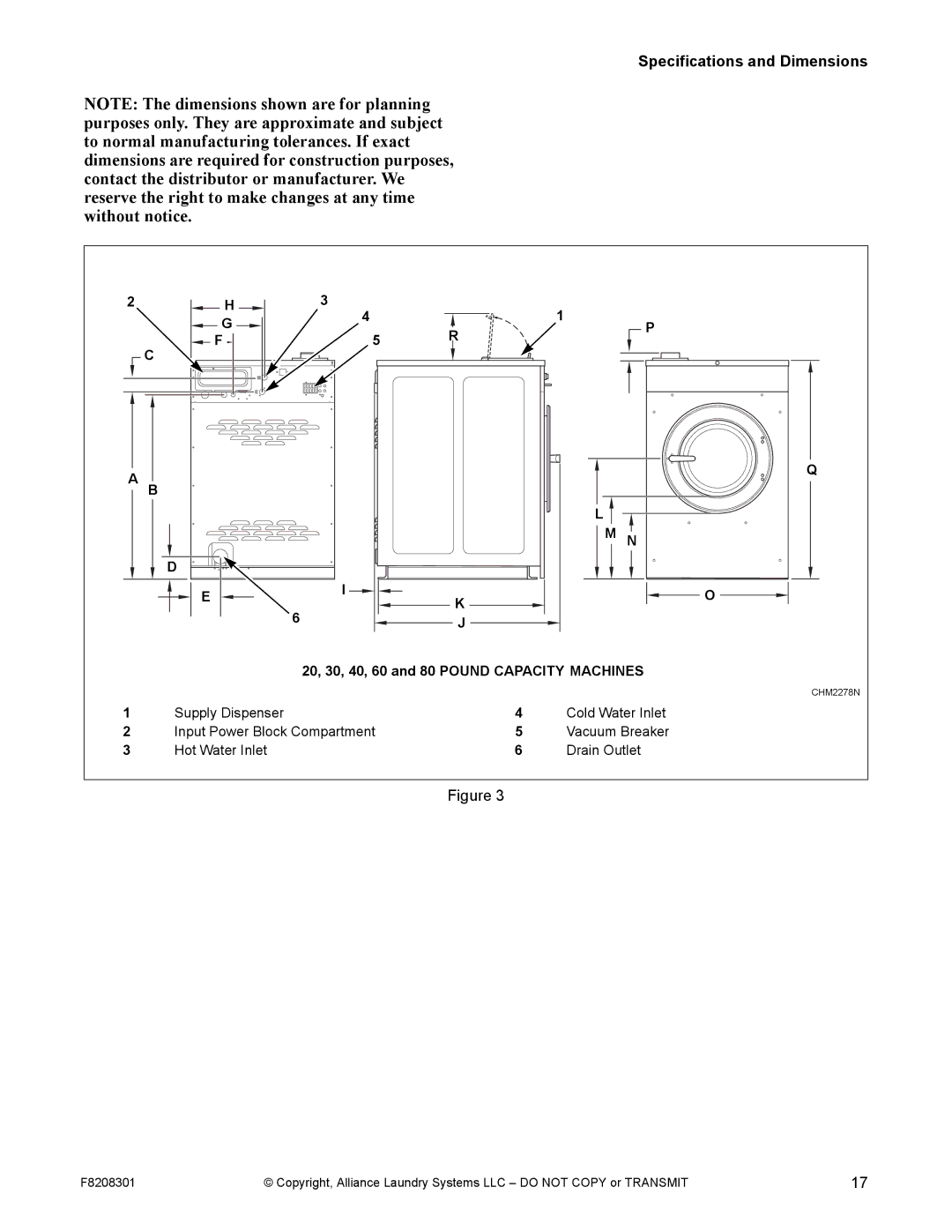 Alliance Laundry Systems CHM1772C manual Specifications and Dimensions 