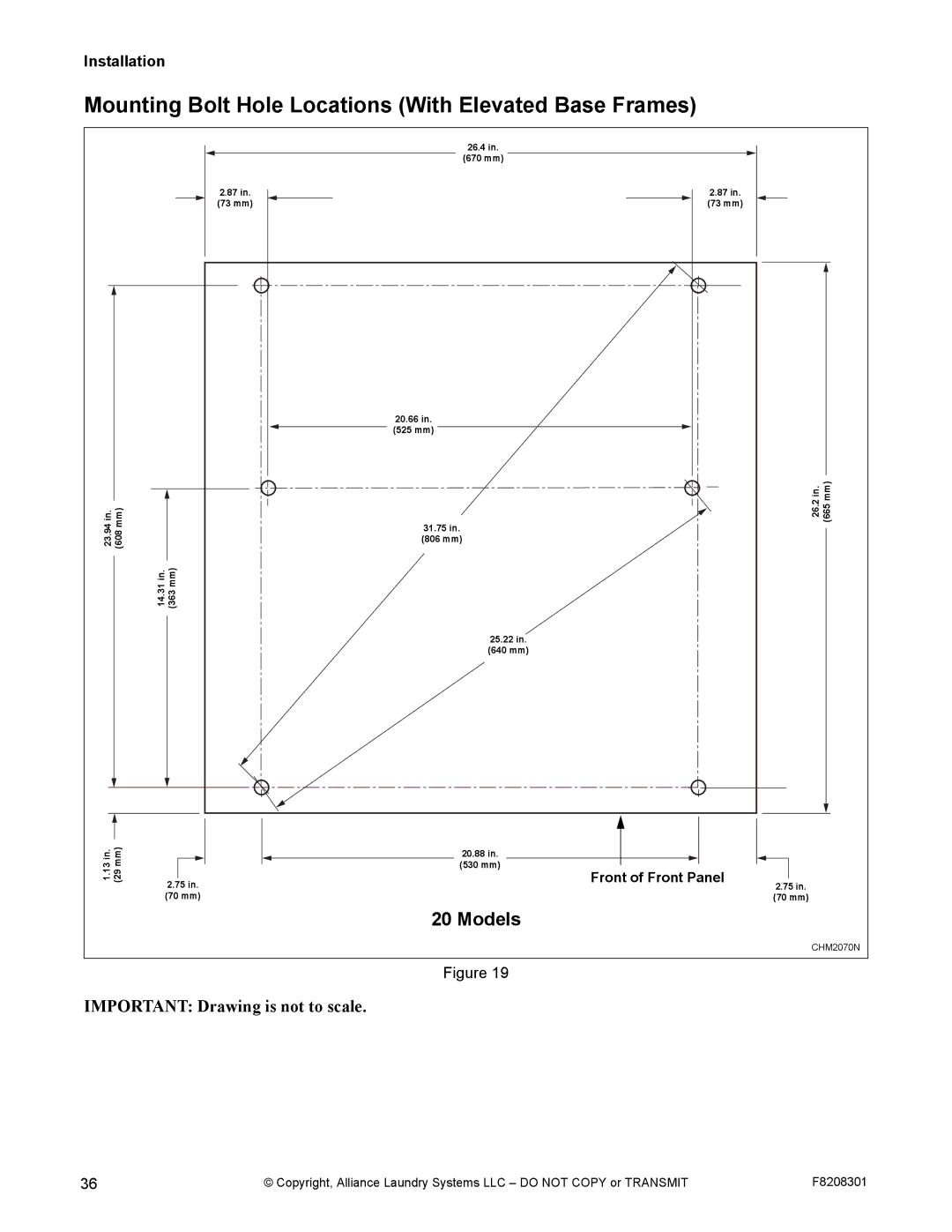 Alliance Laundry Systems CHM1772C manual Mounting Bolt Hole Locations With Elevated Base Frames 