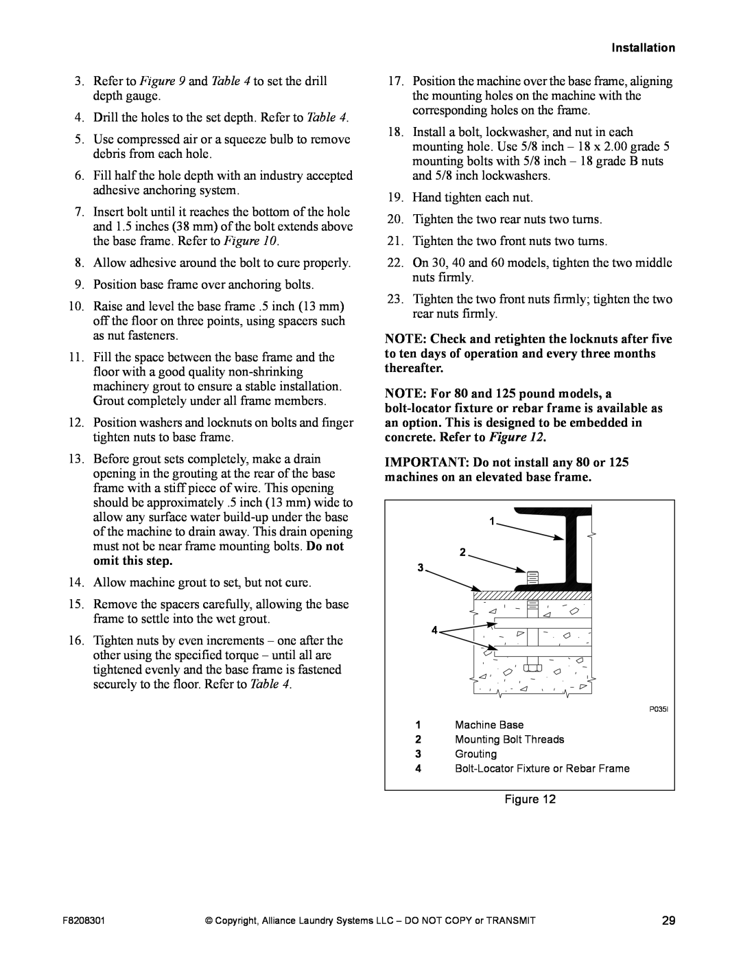 Alliance Laundry Systems CHM1772C manual Refer to and to set the drill depth gauge 