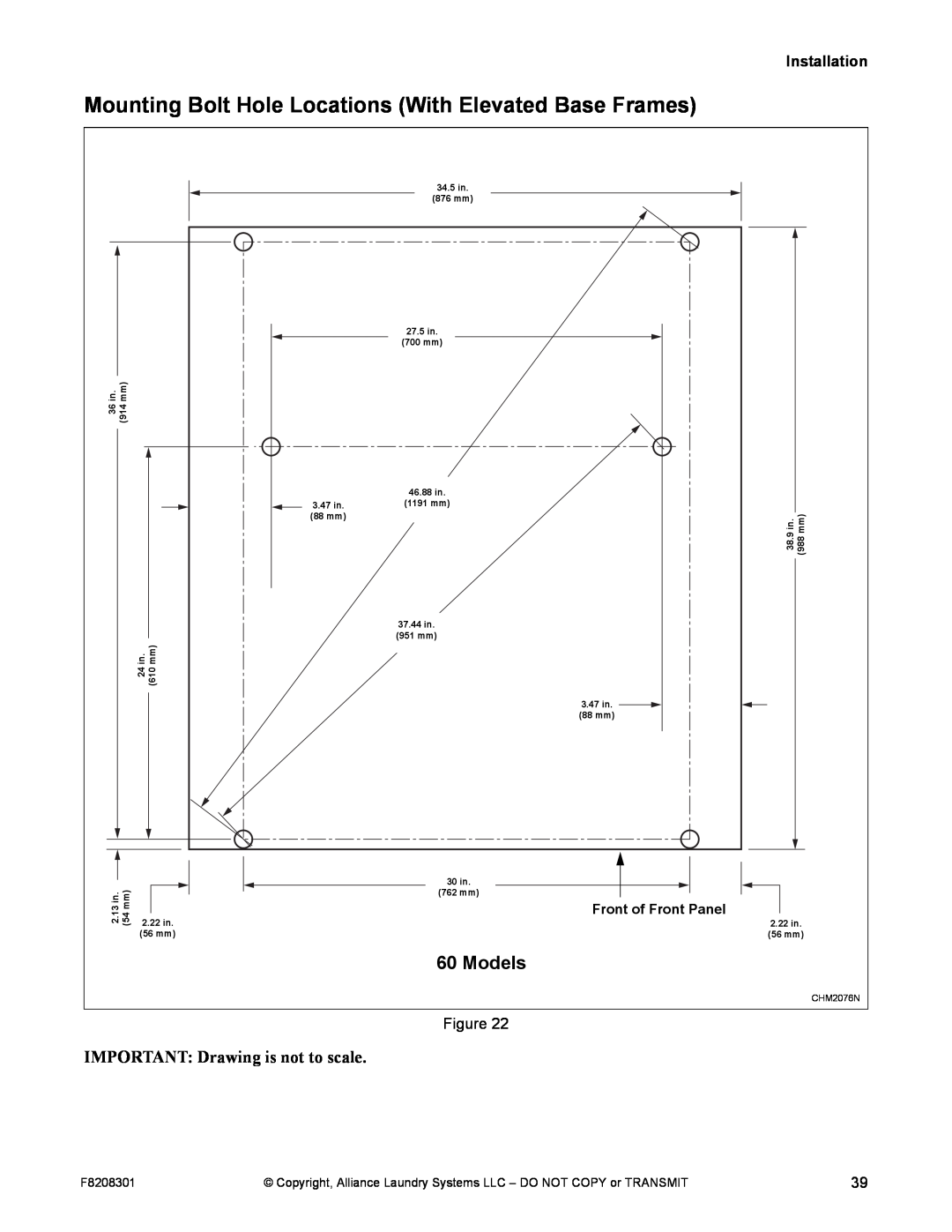 Alliance Laundry Systems CHM1772C Mounting Bolt Hole Locations With Elevated Base Frames, Models, Installation, F8208301 