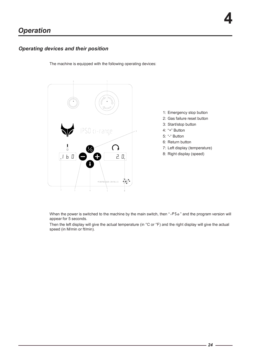 Alliance Laundry Systems CI 1650/325, CI 2050/325 instruction manual Operation, Operating devices and their position 