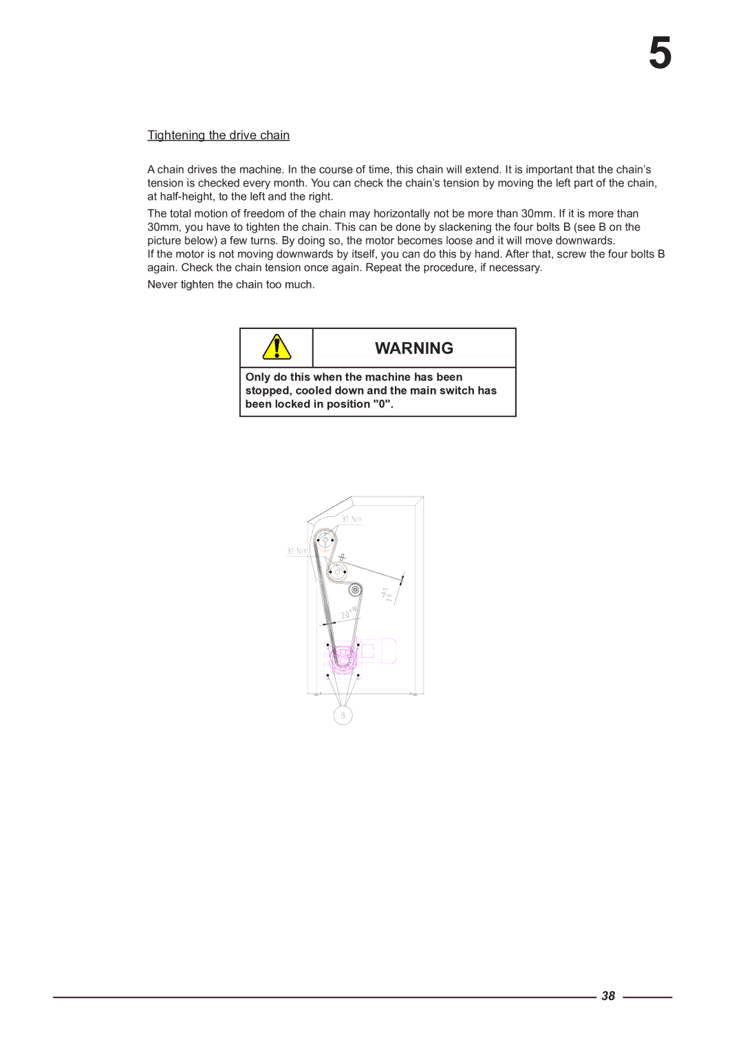 Alliance Laundry Systems CI 1650/325, CI 2050/325 instruction manual Tightening the drive chain 