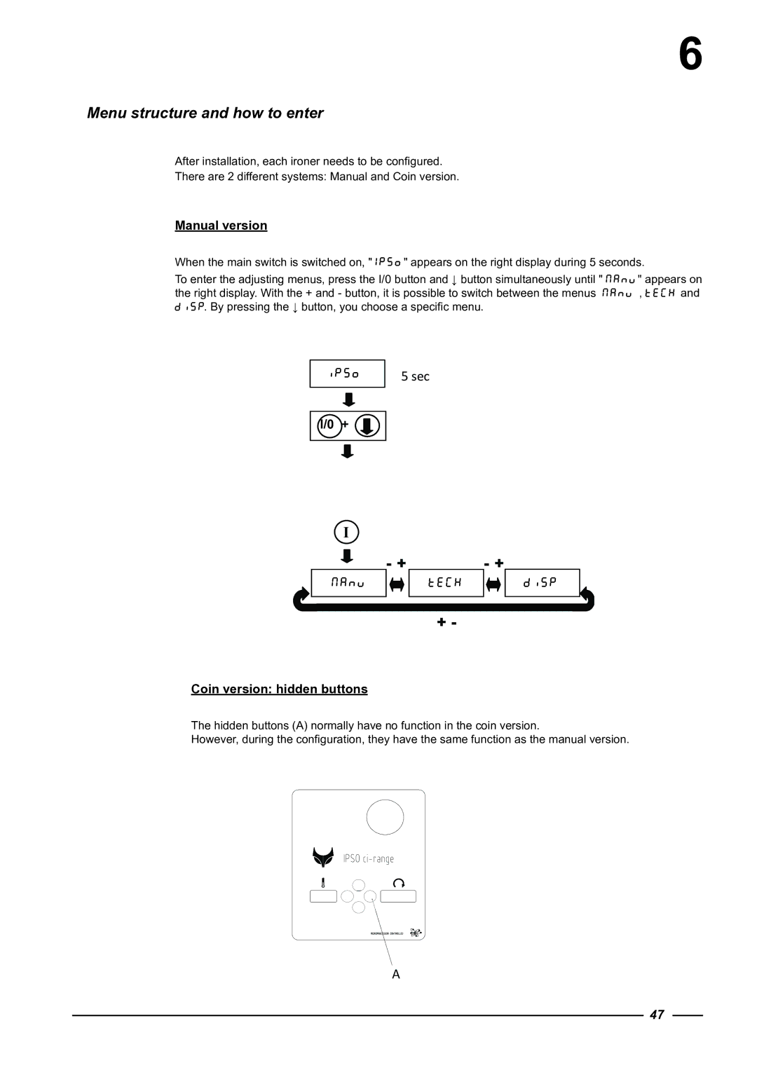 Alliance Laundry Systems CI 2050/325, CI 1650/325 instruction manual Menu structure and how to enter, Manual version 