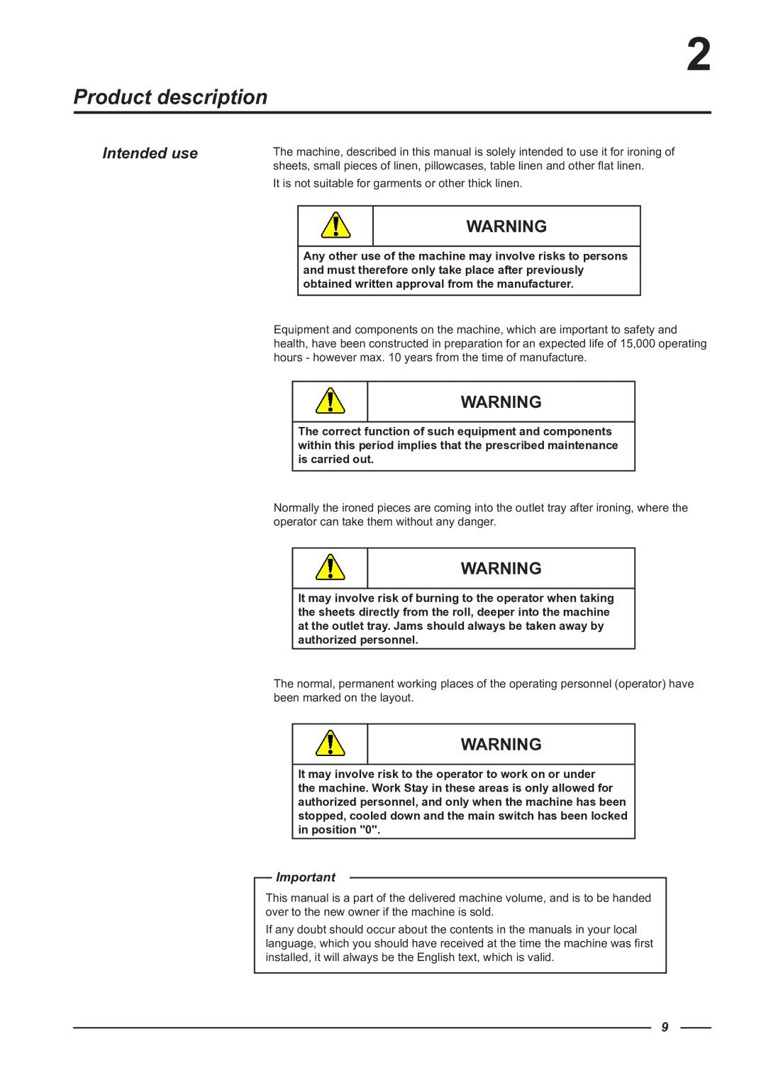 Alliance Laundry Systems CI 2050/325, CI 1650/325 instruction manual Product description, Intended use 