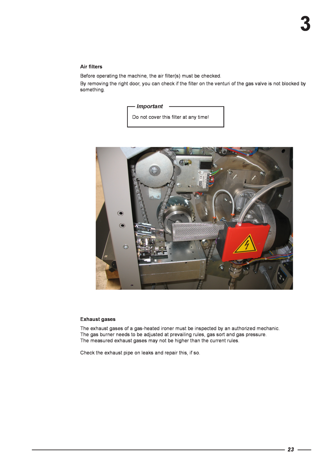 Alliance Laundry Systems CI 2050/325, CI 1650/325 instruction manual Air filters, Exhaust gases 