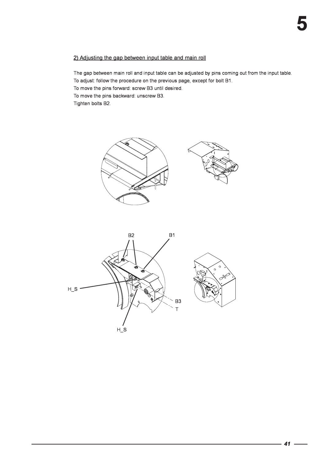 Alliance Laundry Systems CI 2050/325, CI 1650/325 instruction manual Adjusting the gap between input table and main roll 