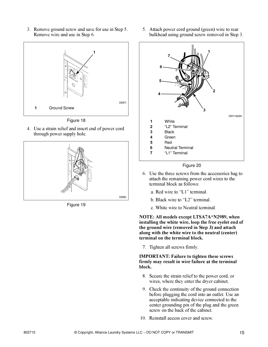 Alliance Laundry Systems Dishwasher manual Ground Screw 