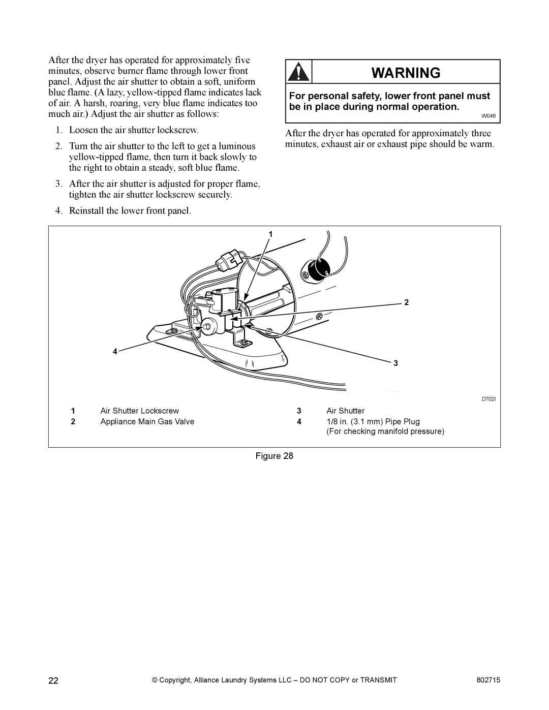 Alliance Laundry Systems Dishwasher manual For checking manifold pressure 