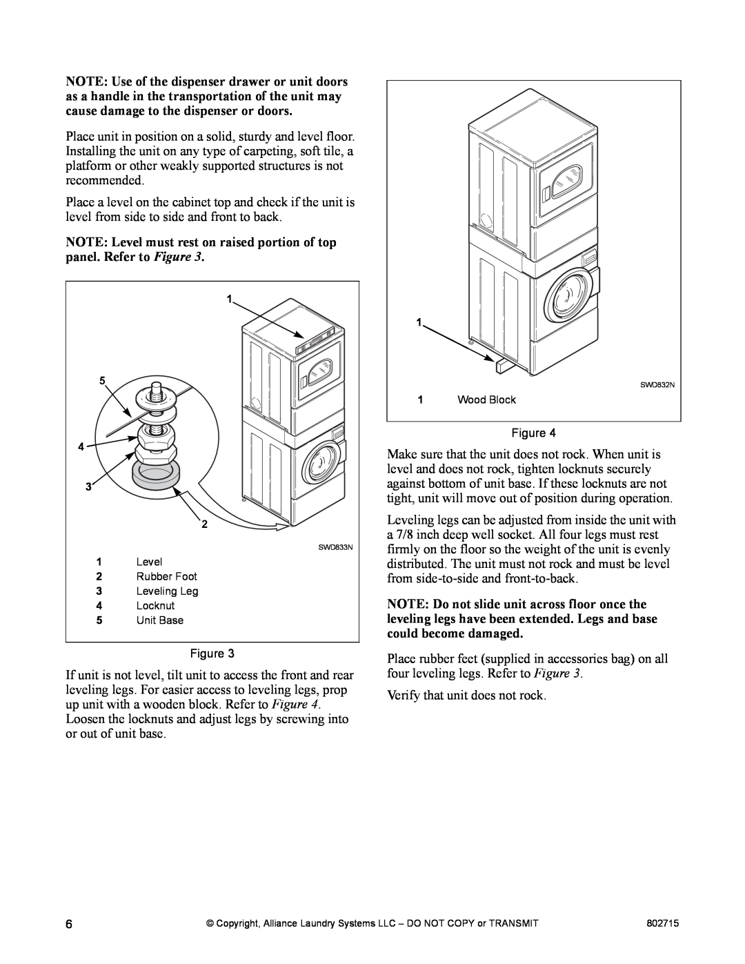 Alliance Laundry Systems Dishwasher manual NOTE Level must rest on raised portion of top panel. Refer to Figure 