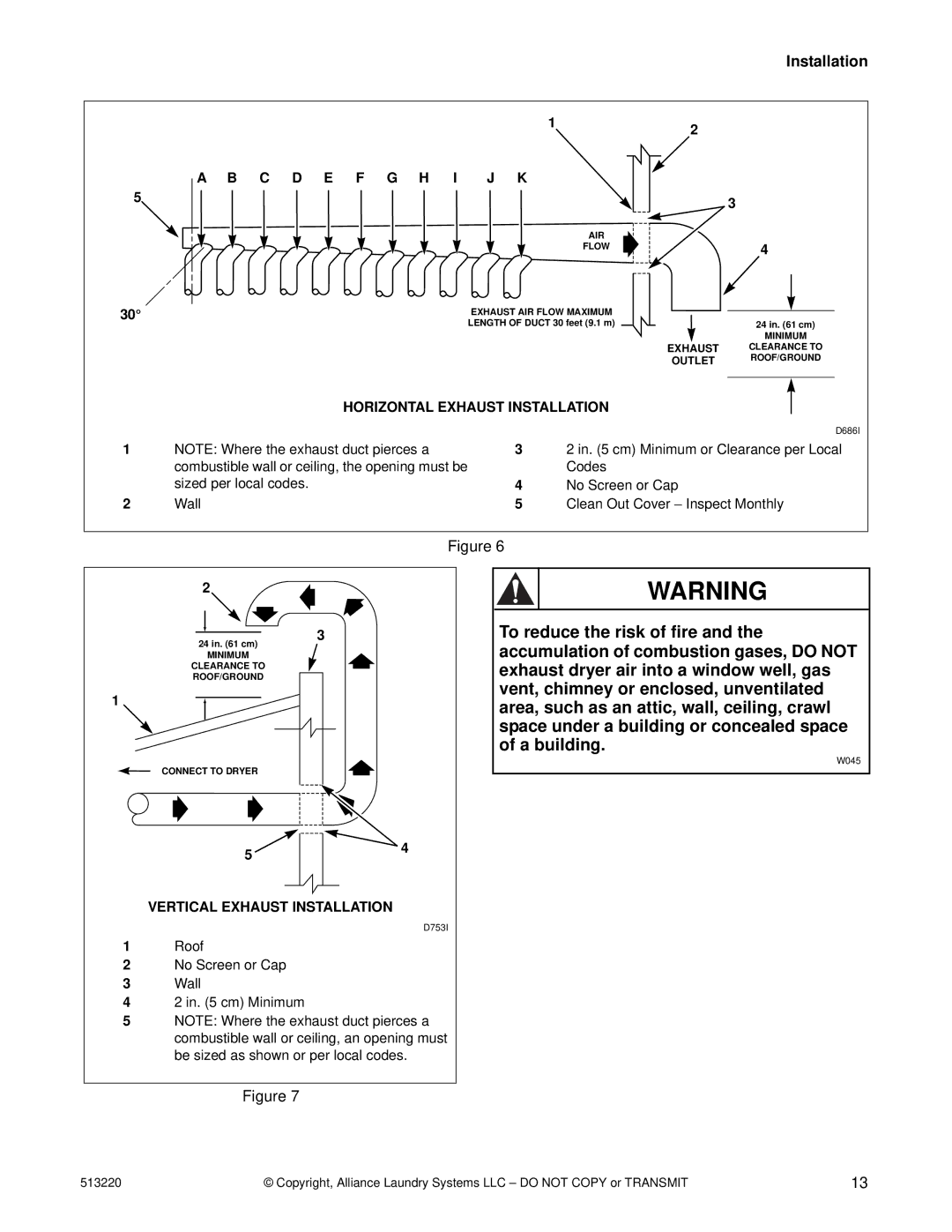 Alliance Laundry Systems DRY684C manual Vertical Exhaust Installation 