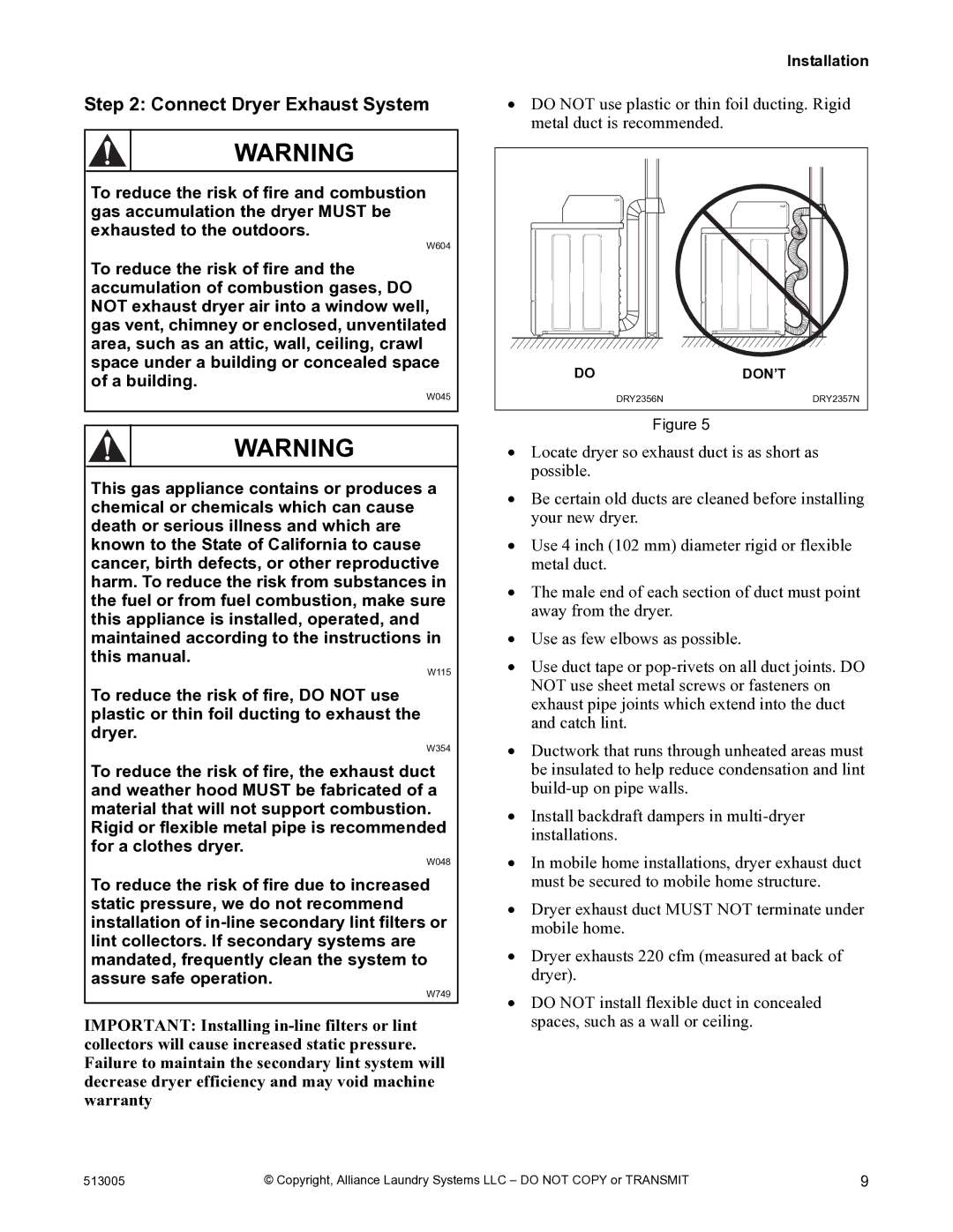 Alliance Laundry Systems DRY710C manual Connect Dryer Exhaust System 