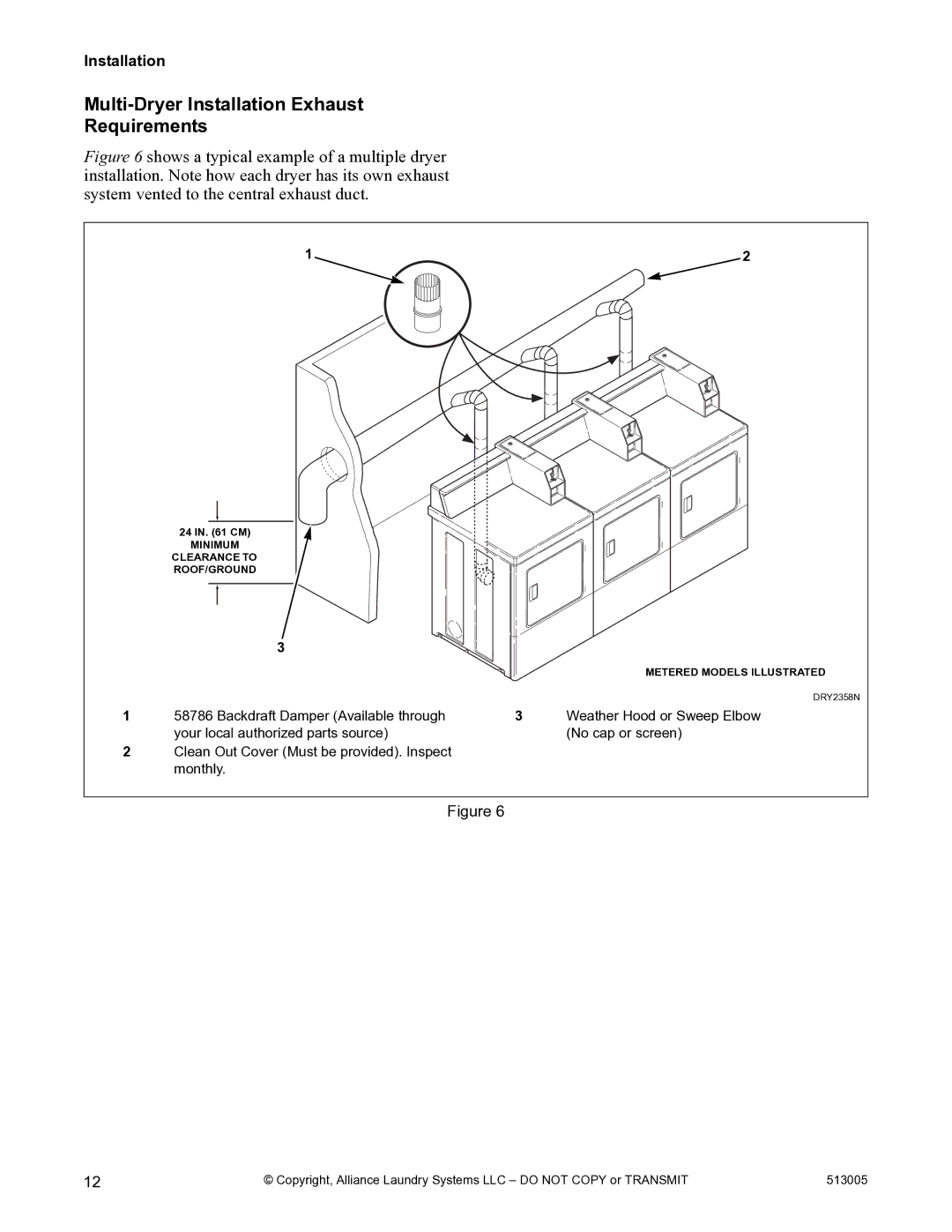 Alliance Laundry Systems DRY710C manual Multi-Dryer Installation Exhaust Requirements 