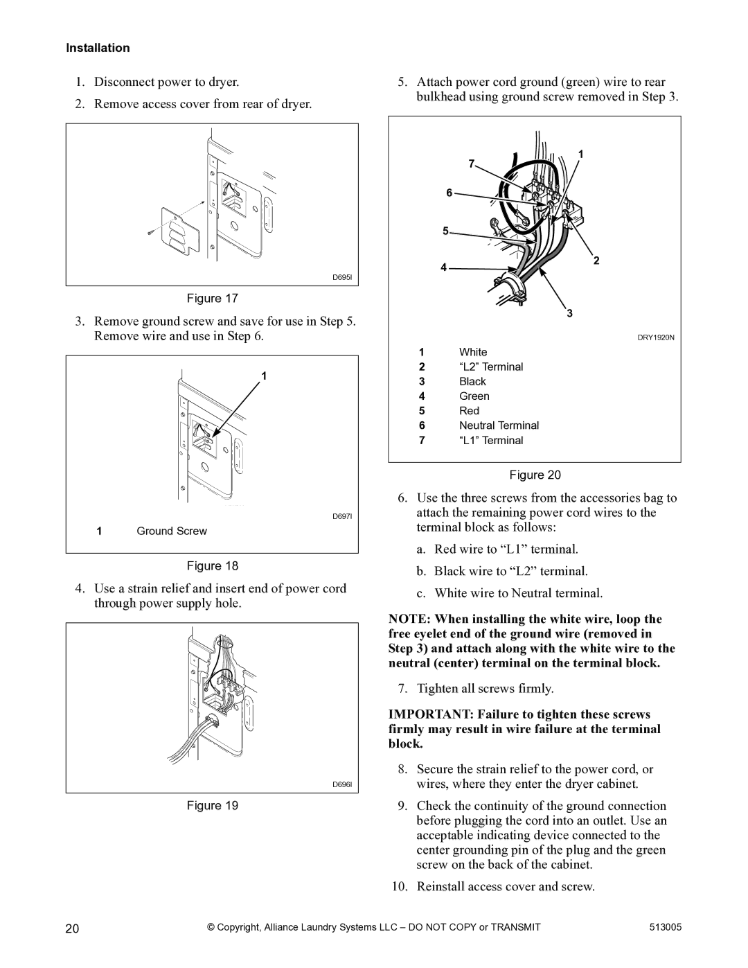 Alliance Laundry Systems DRY710C manual D695I 