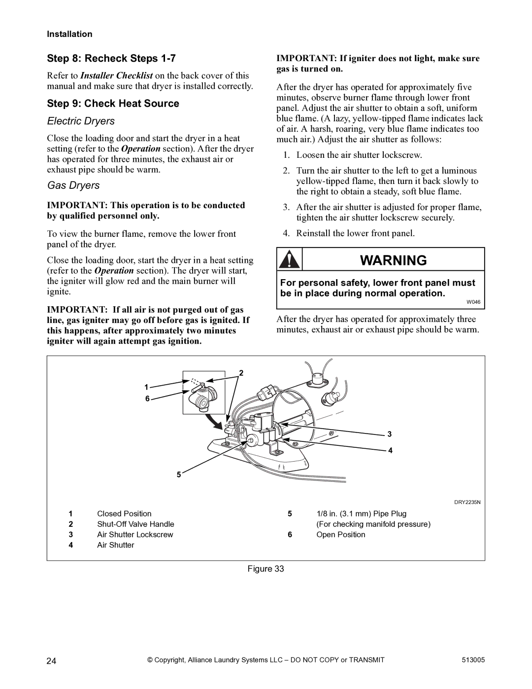 Alliance Laundry Systems DRY710C manual Recheck Steps, Check Heat Source, Electric Dryers, Gas Dryers 