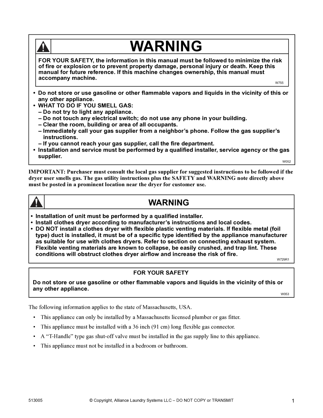 Alliance Laundry Systems DRY710C manual What to do if YOU Smell GAS 