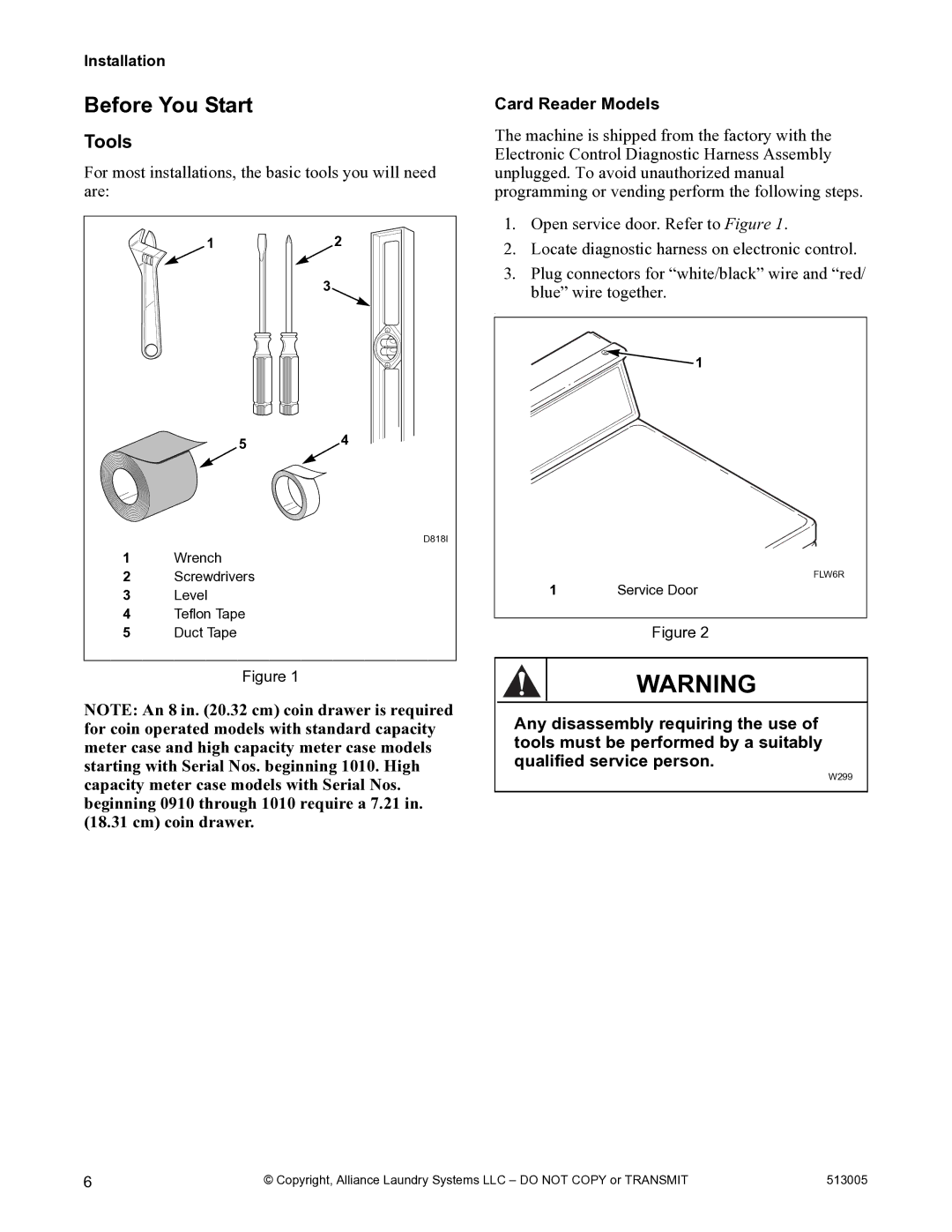 Alliance Laundry Systems DRY710C manual Before You Start, Tools 