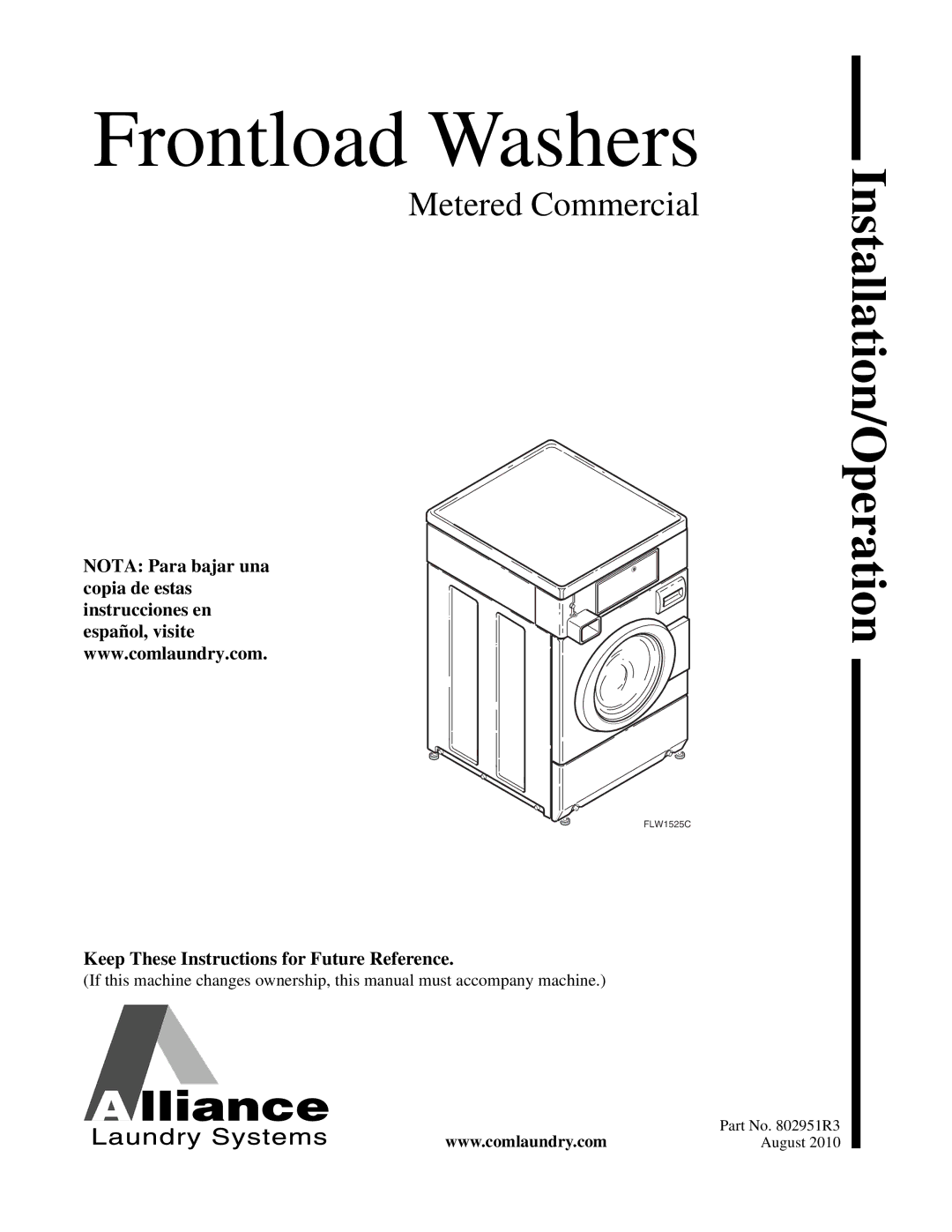 Alliance Laundry Systems FLW1525C manual Frontload Washers 