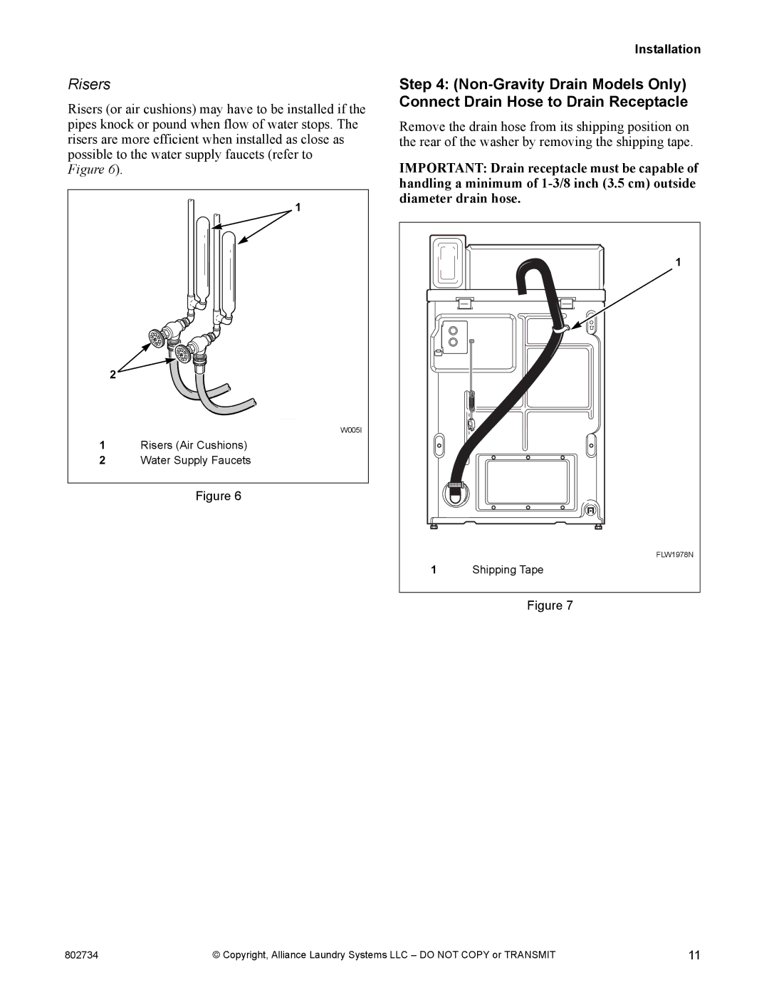 Alliance Laundry Systems FLW1526C manual Risers 