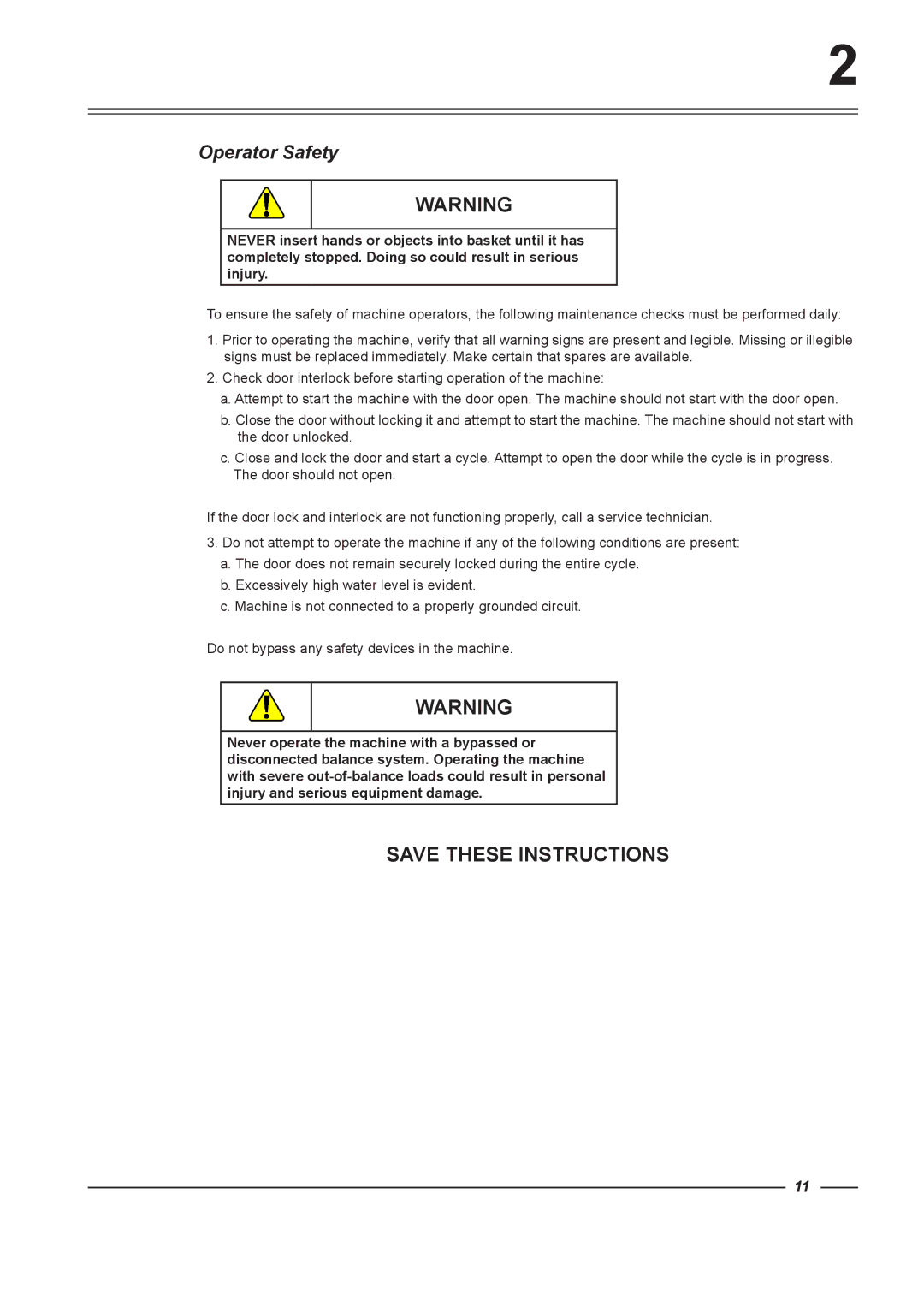 Alliance Laundry Systems HF150, HF234, HF304, HF185 instruction manual Operator Safety 