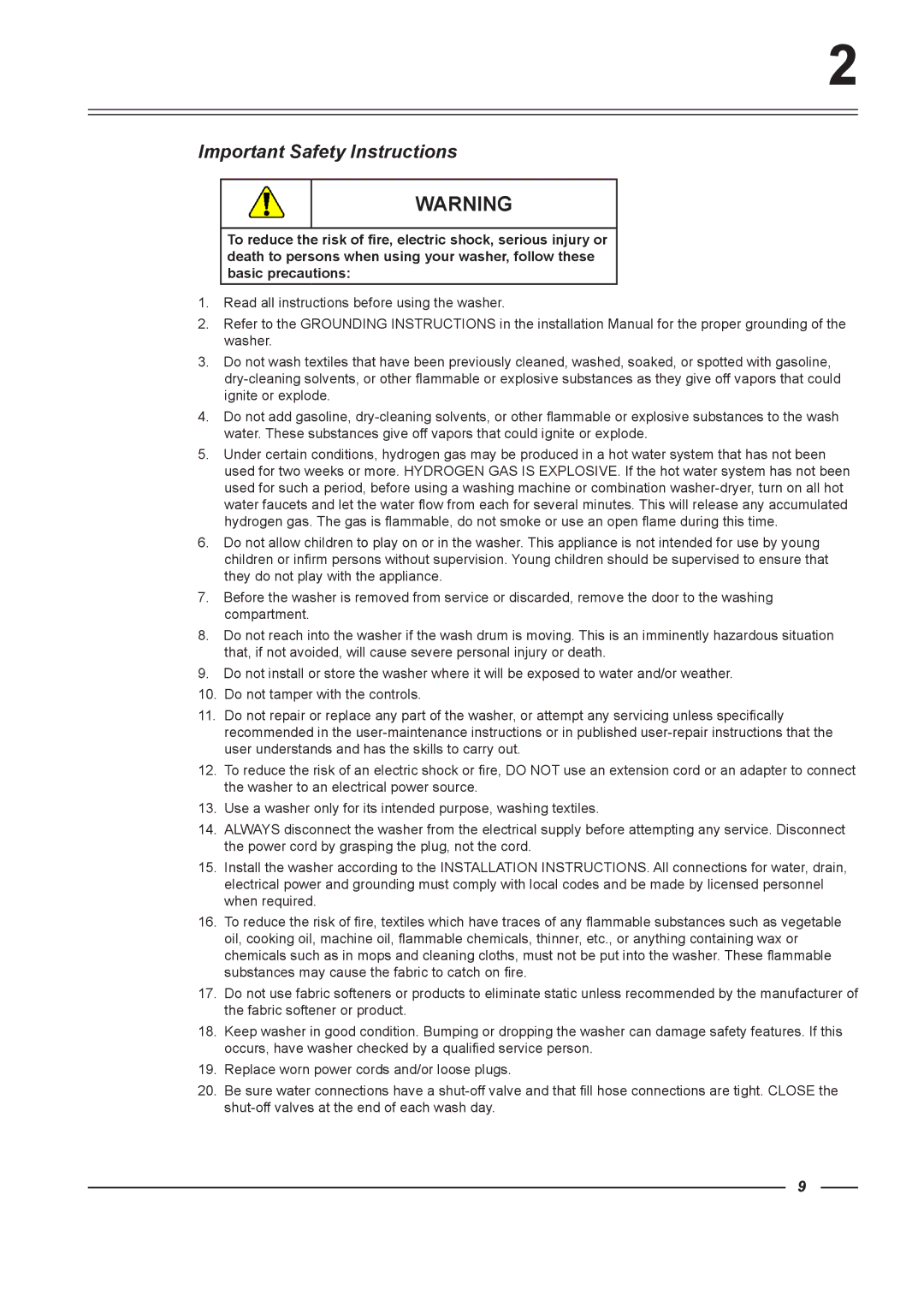 Alliance Laundry Systems HF575, HF900, HF455, HF730 instruction manual Important Safety Instructions 