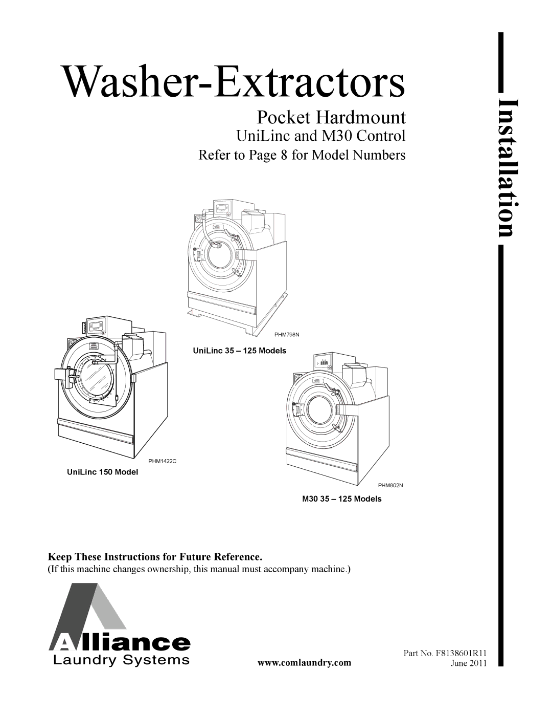 Alliance Laundry Systems PHM798N, PHM802N manual Washer-Extractors 