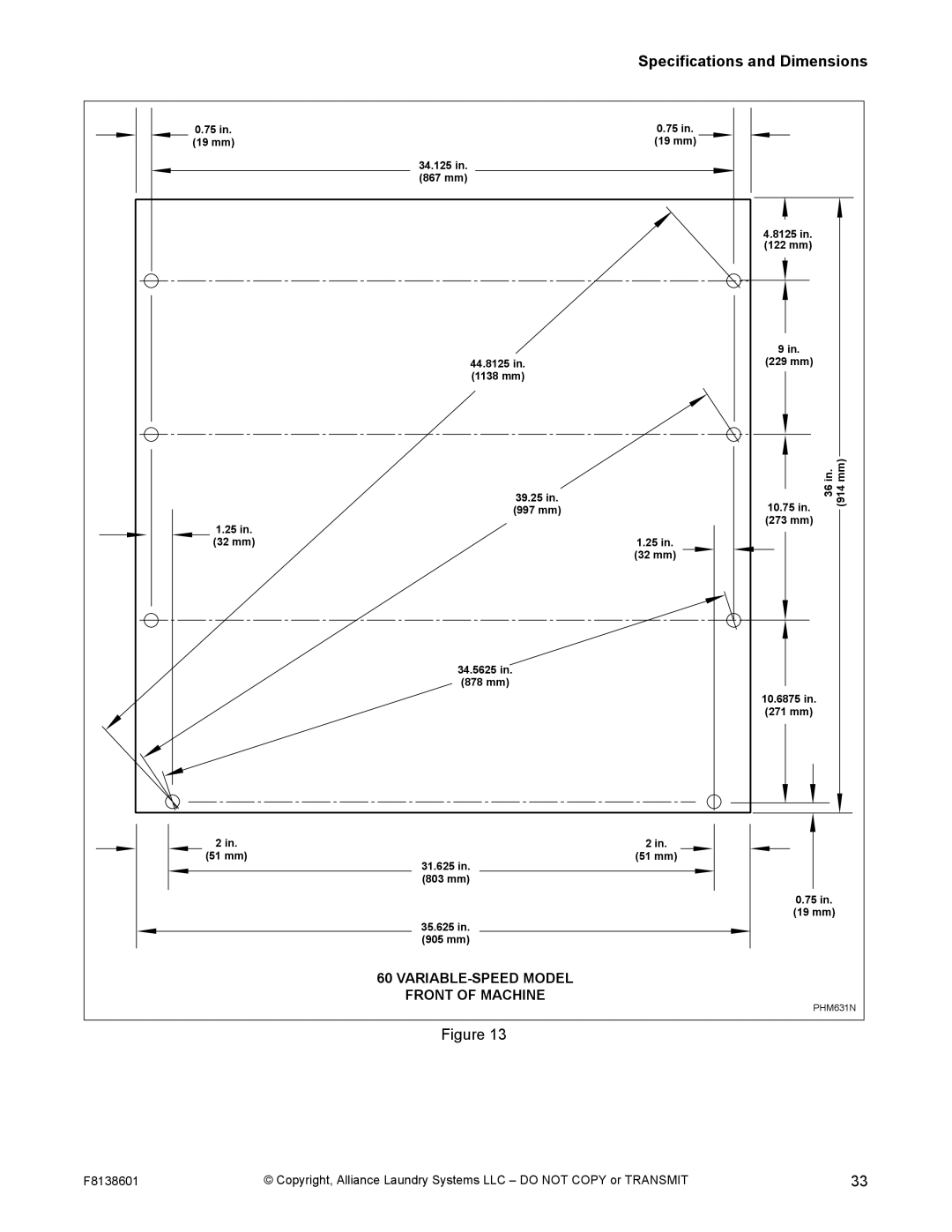 Alliance Laundry Systems PHM798N, PHM802N manual VARIABLE-SPEED Model Front of Machine 