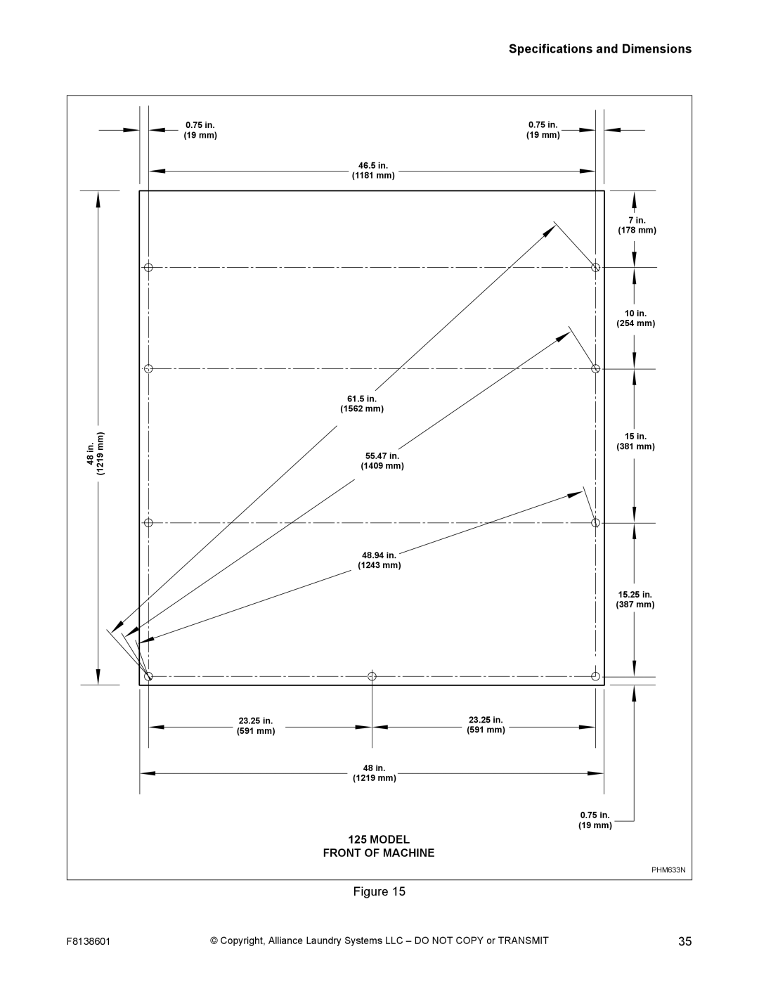 Alliance Laundry Systems PHM798N, PHM802N manual 1181 mm 178 mm 254 mm 